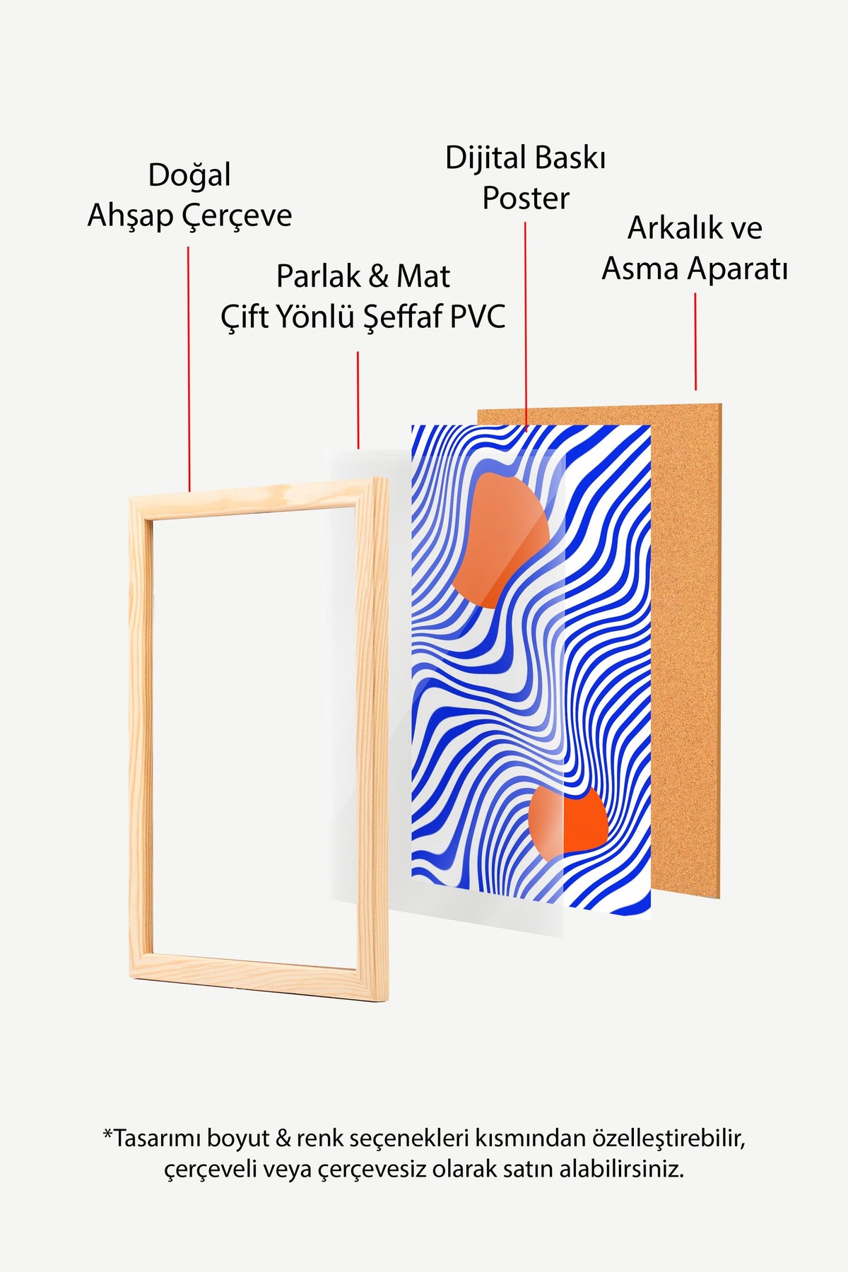 Dalgalı Optik İllüzyon ve Turuncu Formlar Poster – Ahşap Çerçeveli Tablo