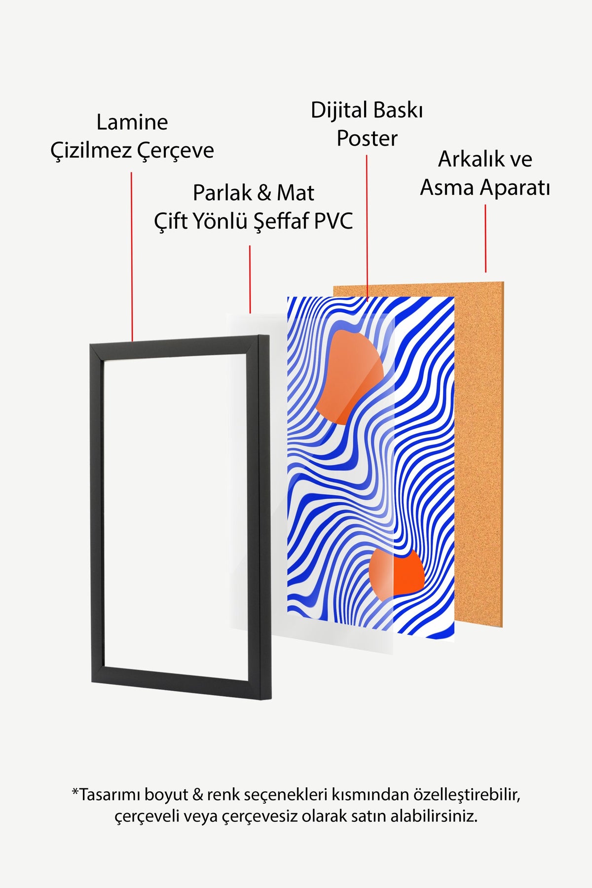 Dalgalı Optik İllüzyon ve Turuncu Formlar Poster – Siyah Çerçeveli Tablo