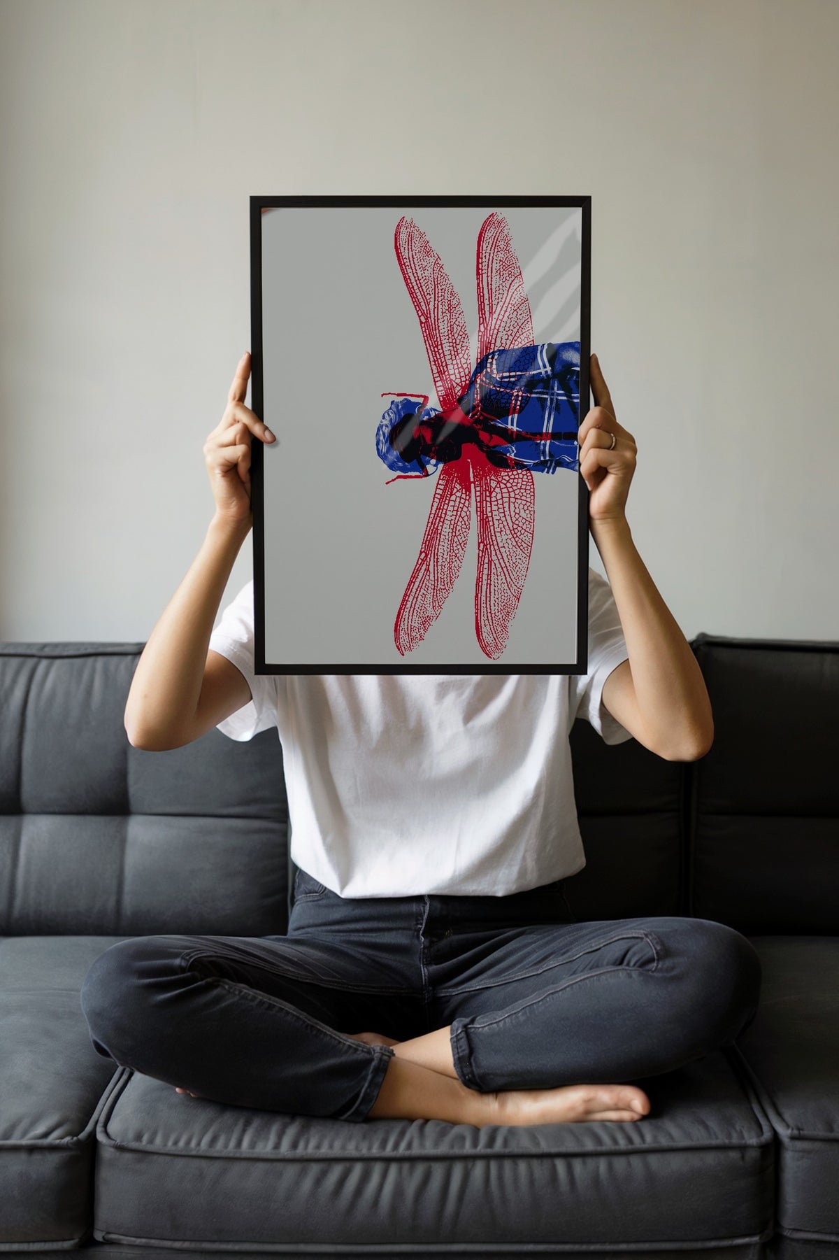 Kırmızı Kanatlı Yusufçuk Kolajı Poster – Siyah Çerçeveli Tablo