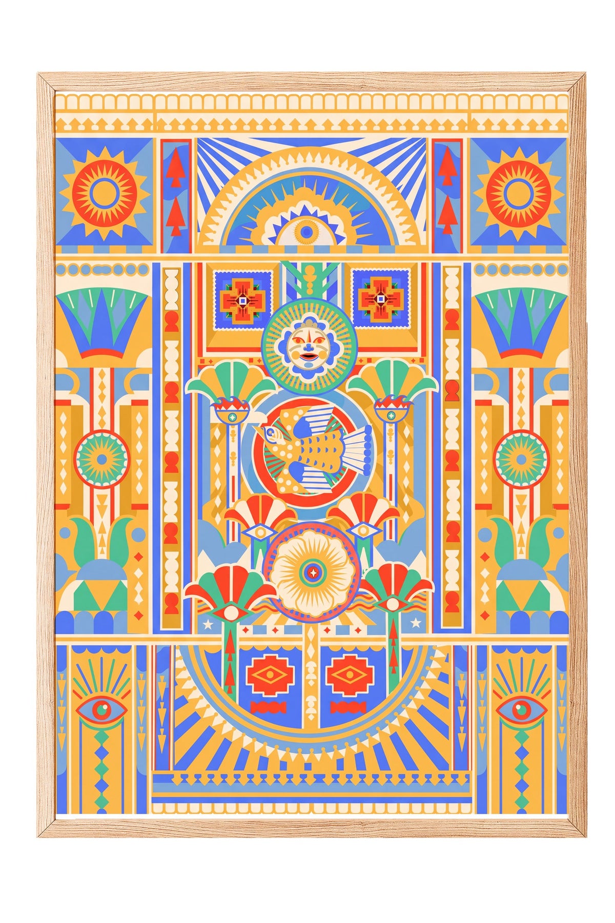 Antik Mısır Motifli Simetrik Desen Poster – Ahşap Çerçeveli Tablo