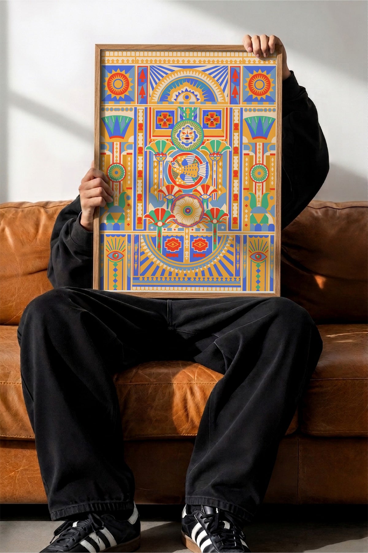 Antik Mısır Motifli Simetrik Desen Poster – Ahşap Çerçeveli Tablo