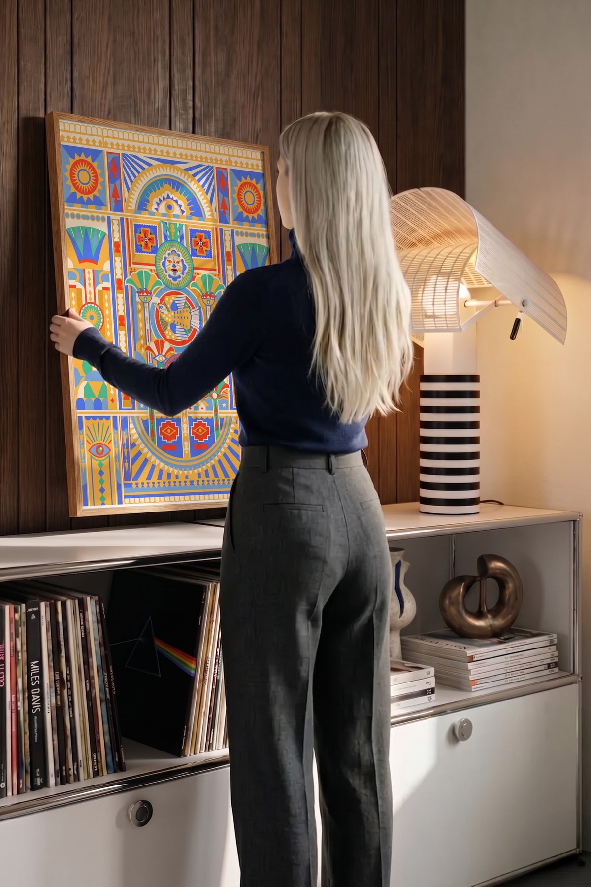 Antik Mısır Motifli Simetrik Desen Poster – Ahşap Çerçeveli Tablo