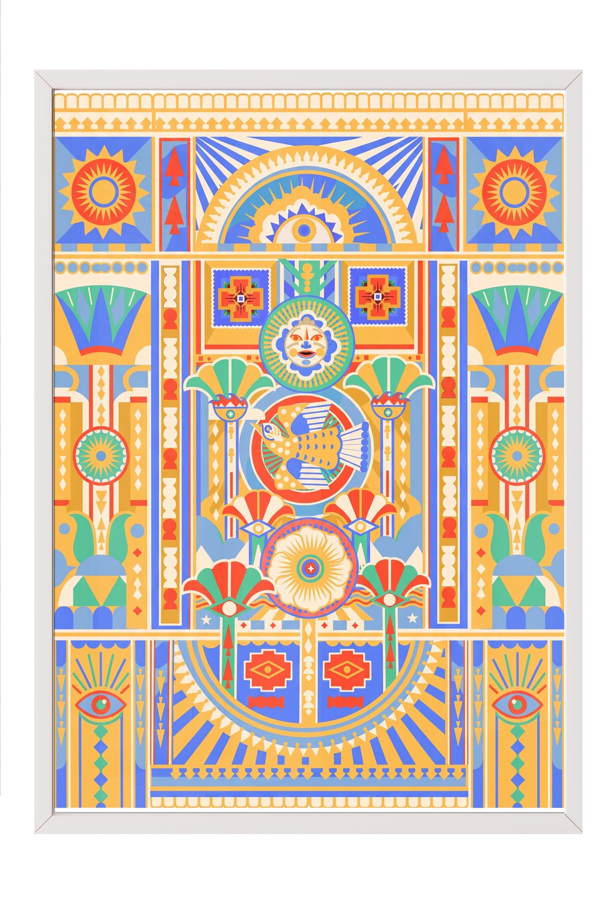 Antik Mısır Motifli Simetrik Desen Poster – Beyaz Çerçeveli Tablo