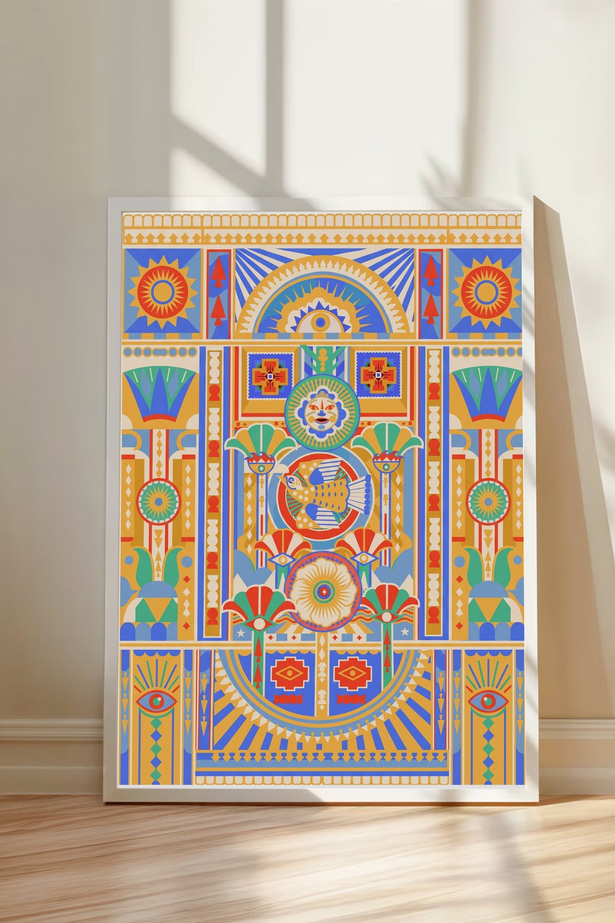 Antik Mısır Motifli Simetrik Desen Poster – Beyaz Çerçeveli Tablo