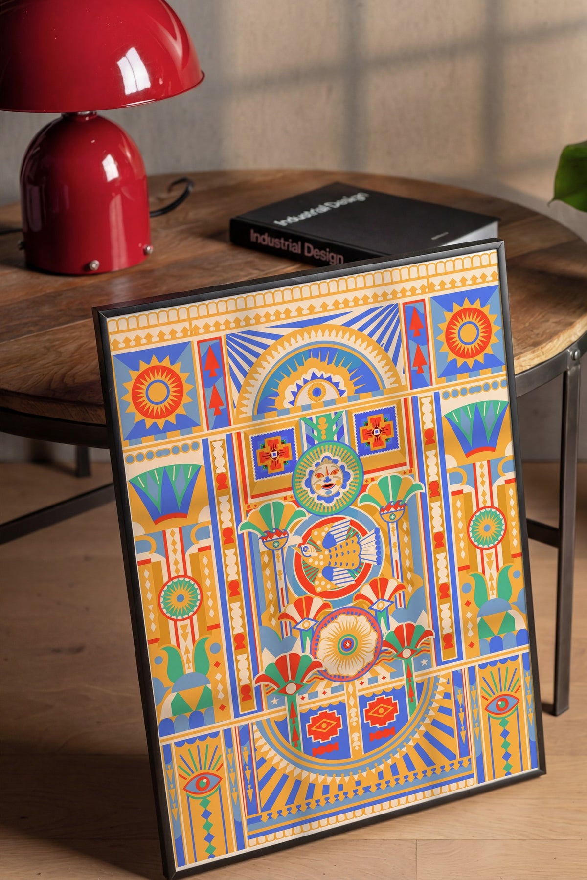 Antik Mısır Motifli Simetrik Desen Poster – Siyah Çerçeveli Tablo