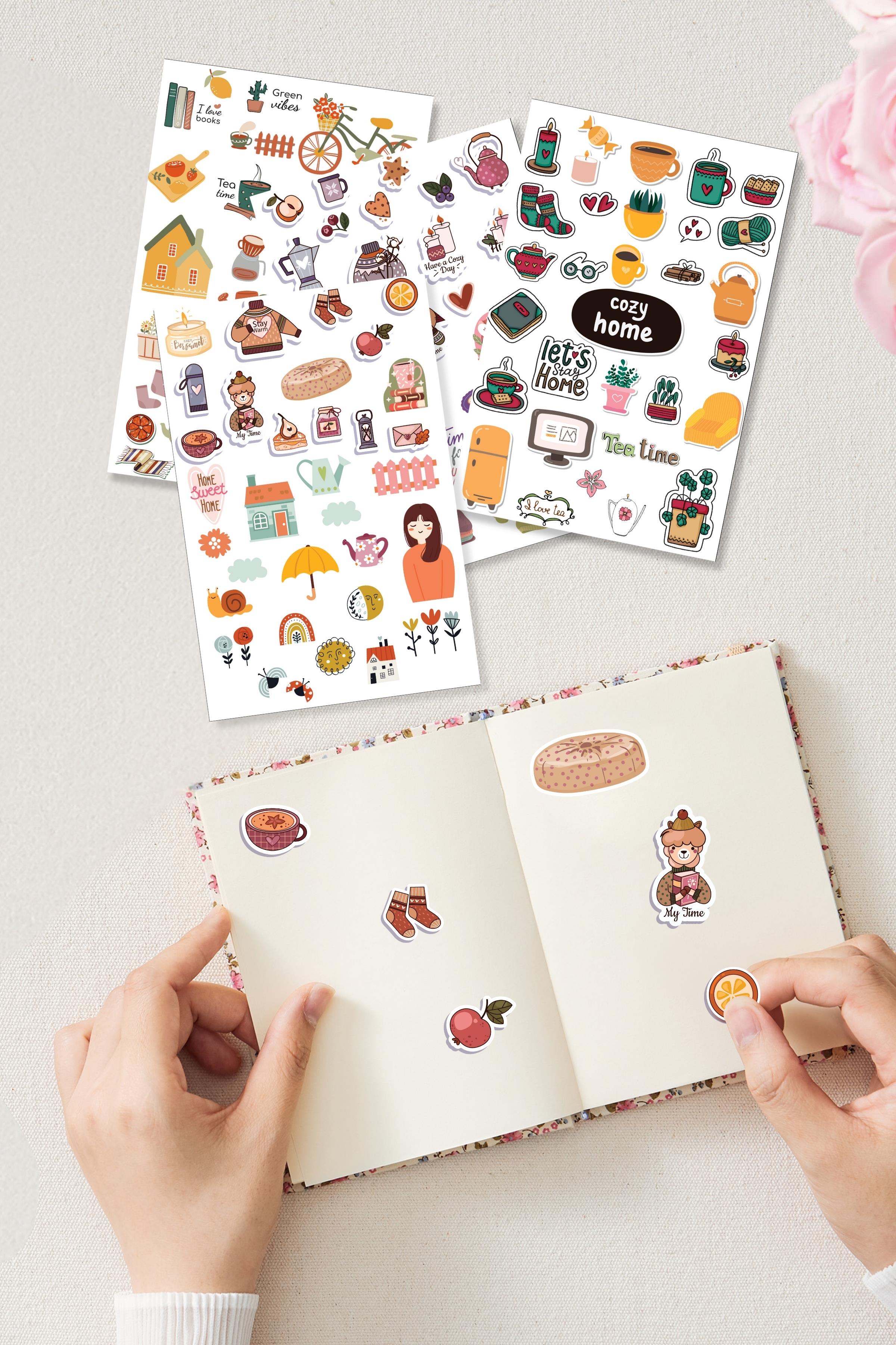 Sticker Seti, 500 Etiket, 16 Sayfa Sticker Book, Ajanda, Bullet Journal, Günlük, Laptop, Telefon