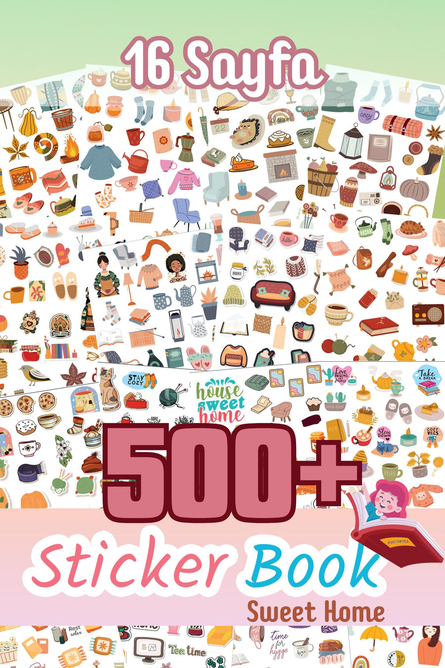 Sticker Seti, 500 Etiket, 16 Sayfa Sticker Book, Ajanda, Bullet Journal, Günlük, Laptop, Telefon