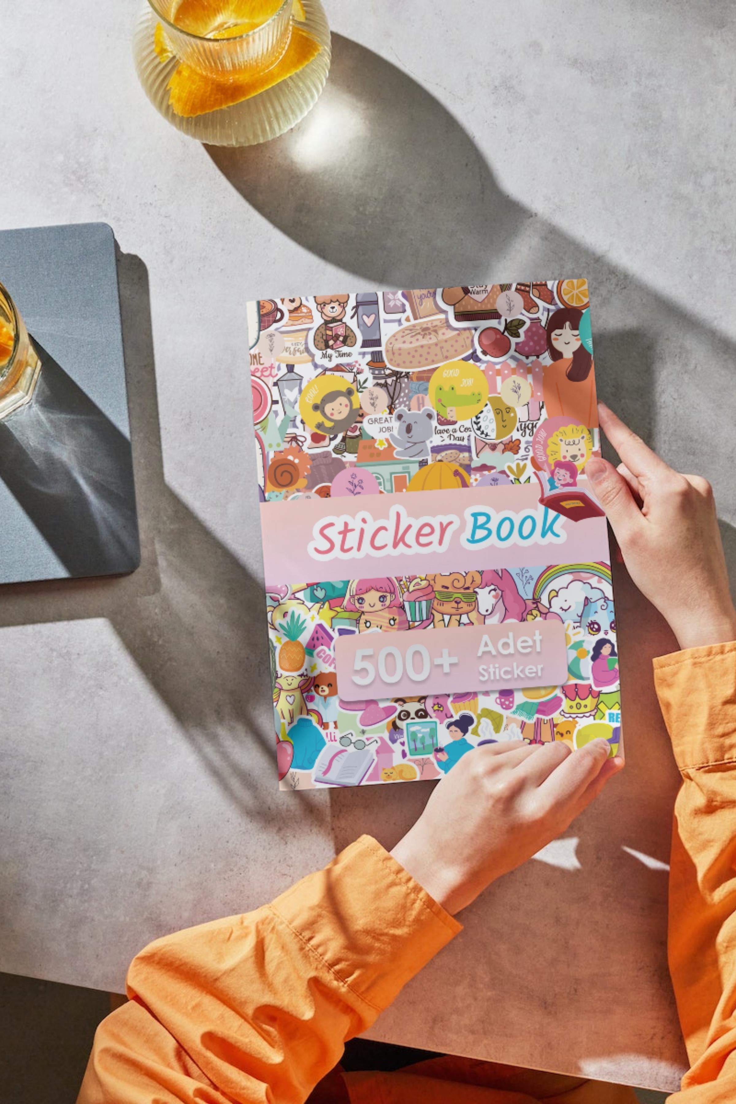 500+ Adet Yapışkanlı Etiket, 16 Sayfa Sticker Book, Ajanda, Bullet Journal, Günlük, Laptop