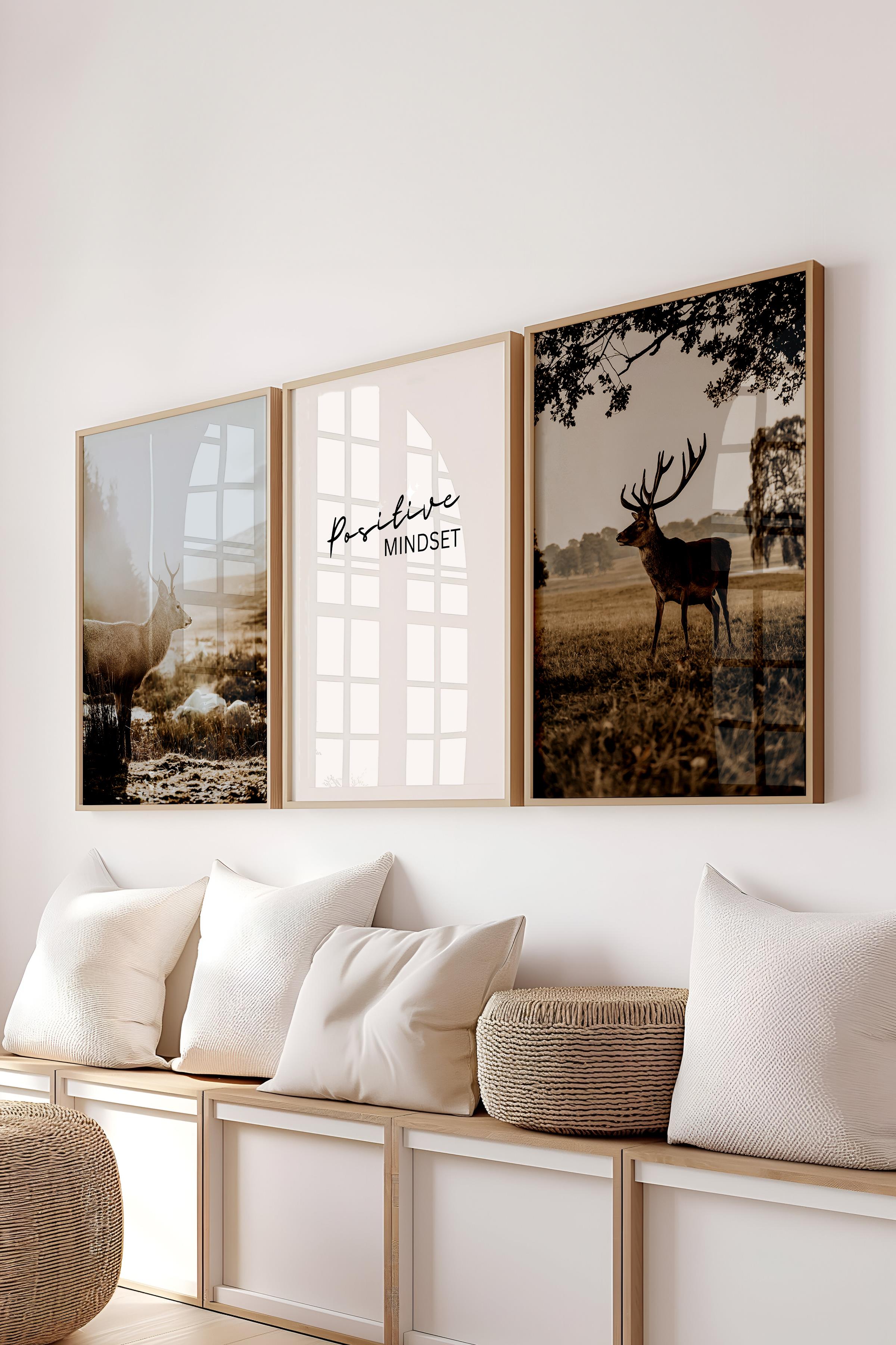 Rustic Vintage Tablo Seti, 3 Adet Ahşap Çerçeve ve Poster - Salon, Mutfak, Yatak Odası Duvar Dekor