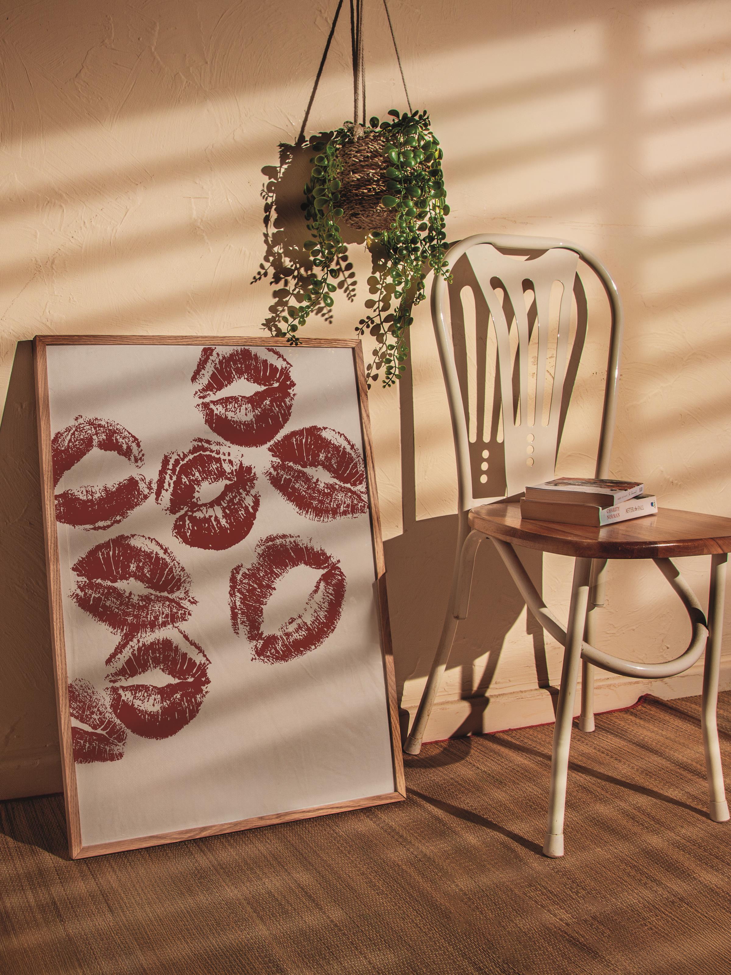 Kırmızı Vintage Tablo Seti, 3 Adet Ahşap Çerçeve ve Poster - Salon, Mutfak, Yatak Odası Duvar Dekor