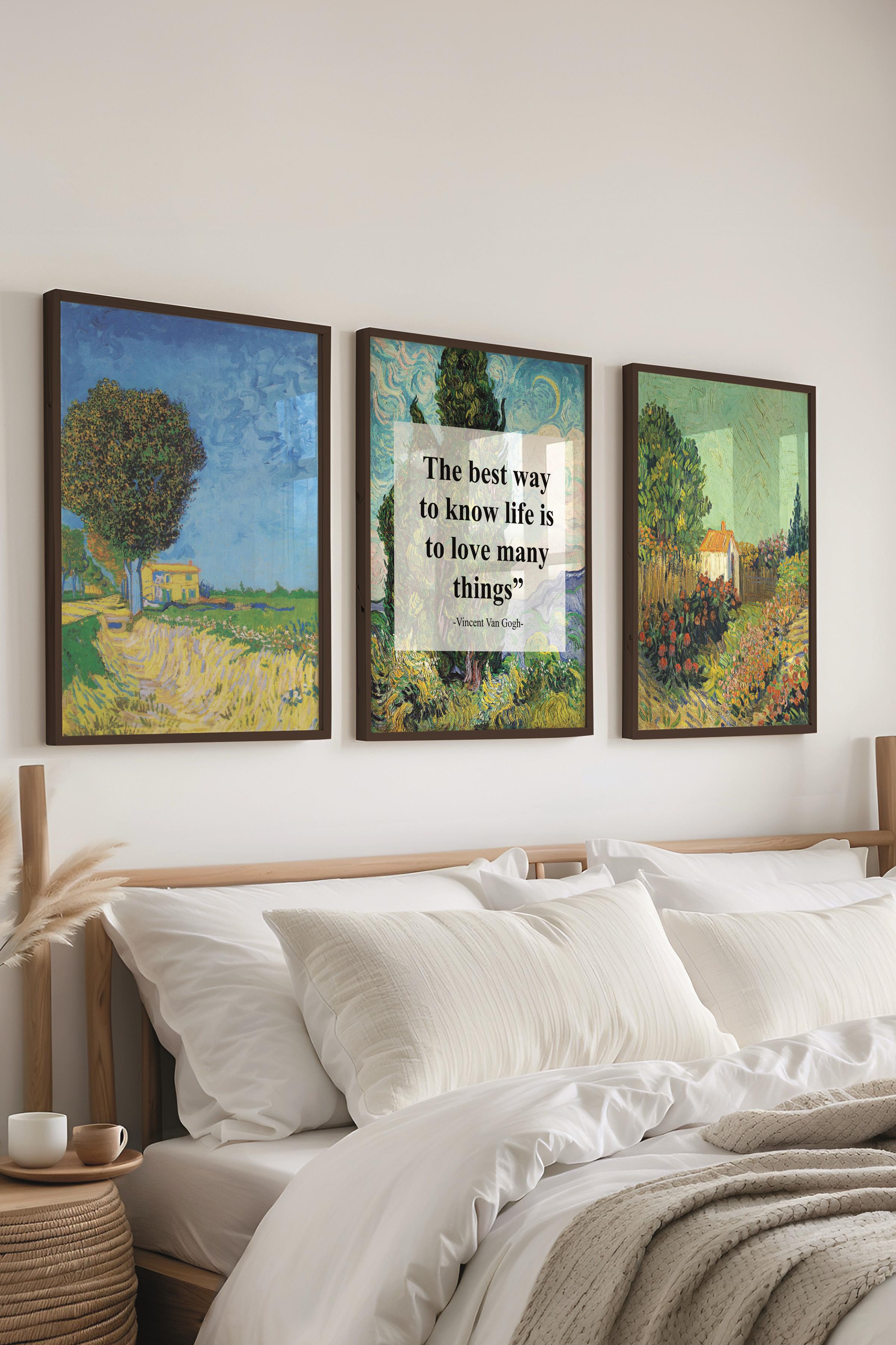 Van Gogh Tablo Seti, 3 Adet Siyah Çerçeve ve Sanat Serisi Poster - Yatak Odası, Mutfak, Salon Dekoru