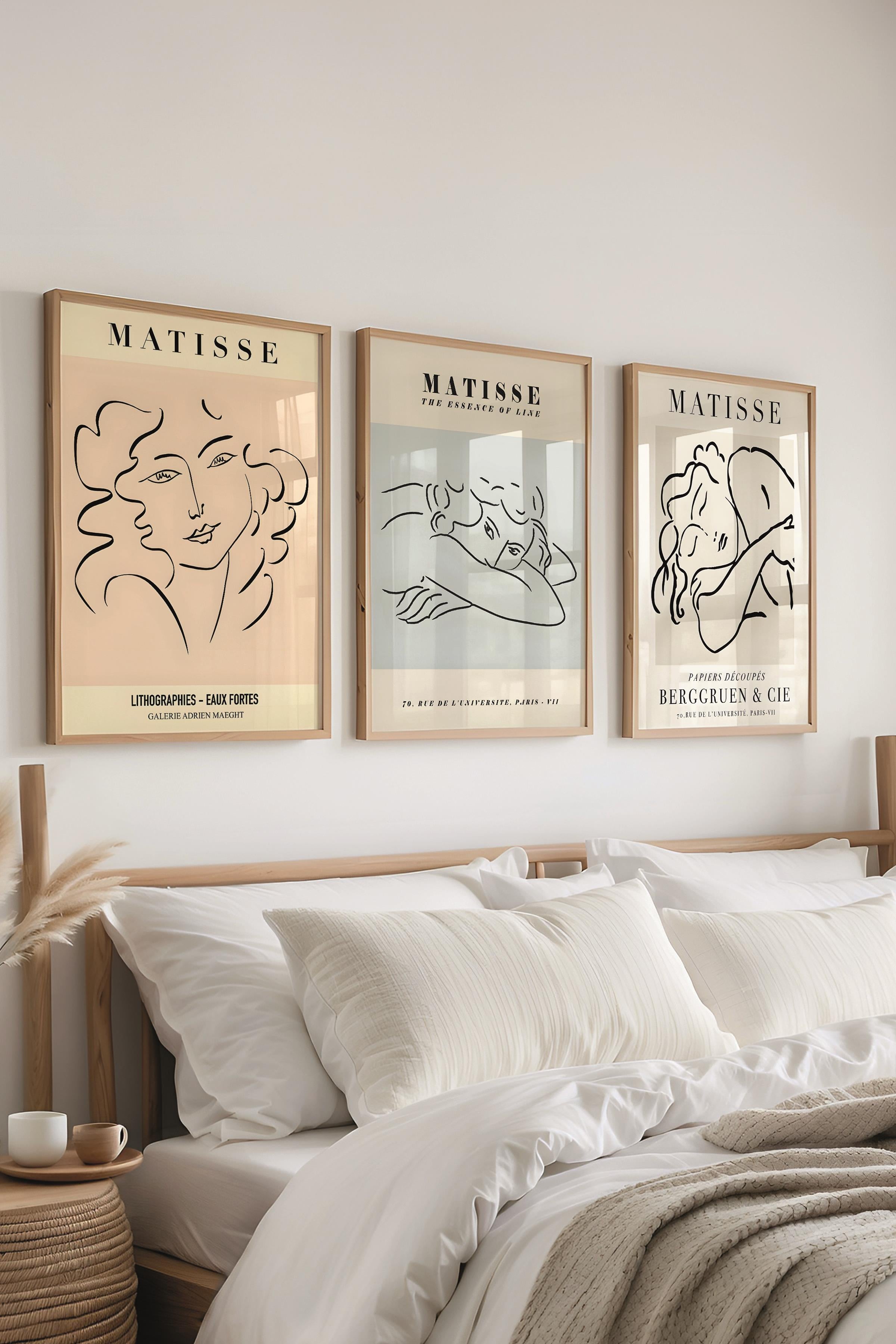 Matisse Tablo Seti, 3 Adet Ahşap Çerçeve ve Sanat Serisi Poster - Yatak Odası, Mutfak, Salon Dekoru