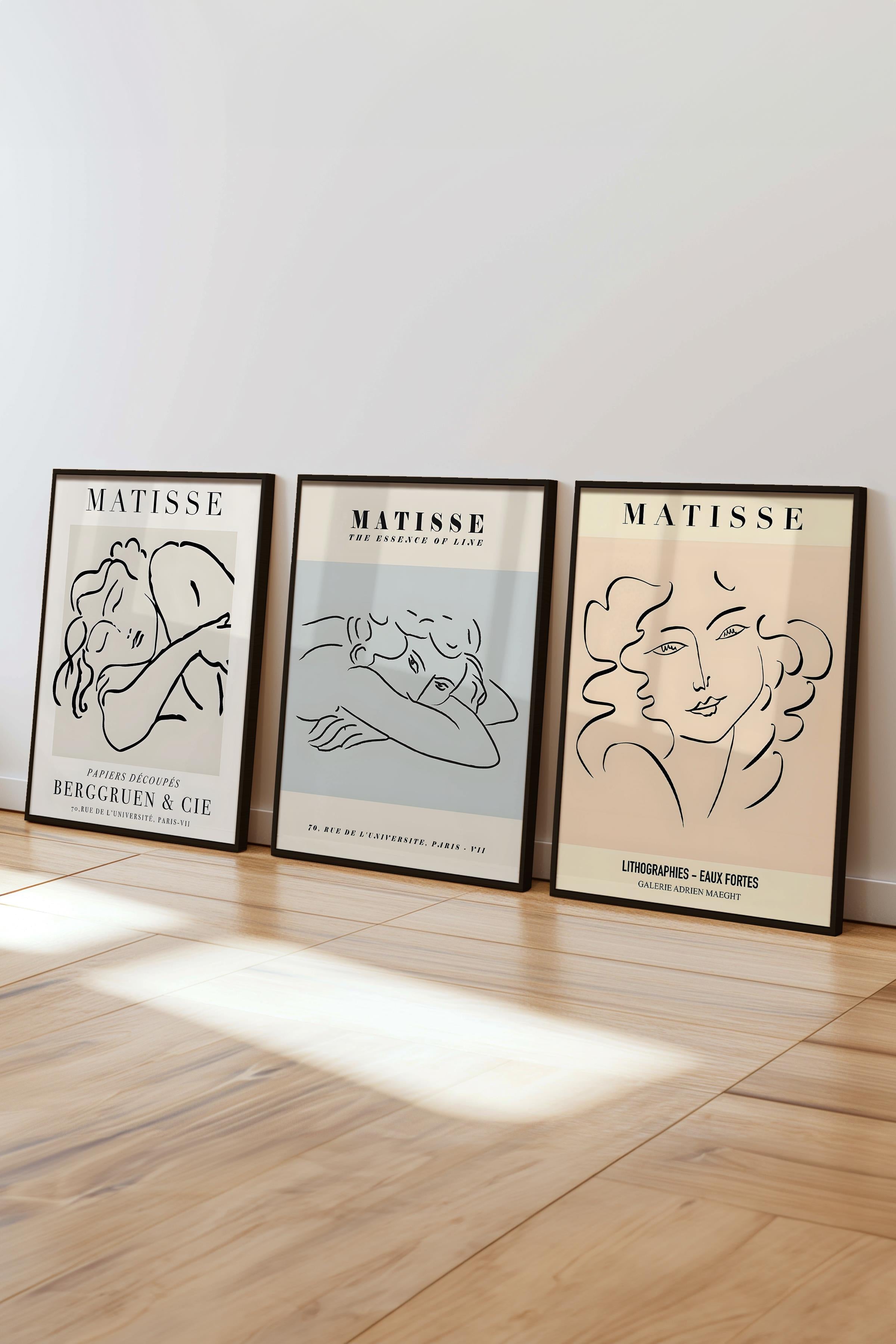 Matisse Tablo Seti, 3 Adet Siyah Çerçeve ve Sanat Serisi Poster - Yatak Odası, Mutfak, Salon Dekoru