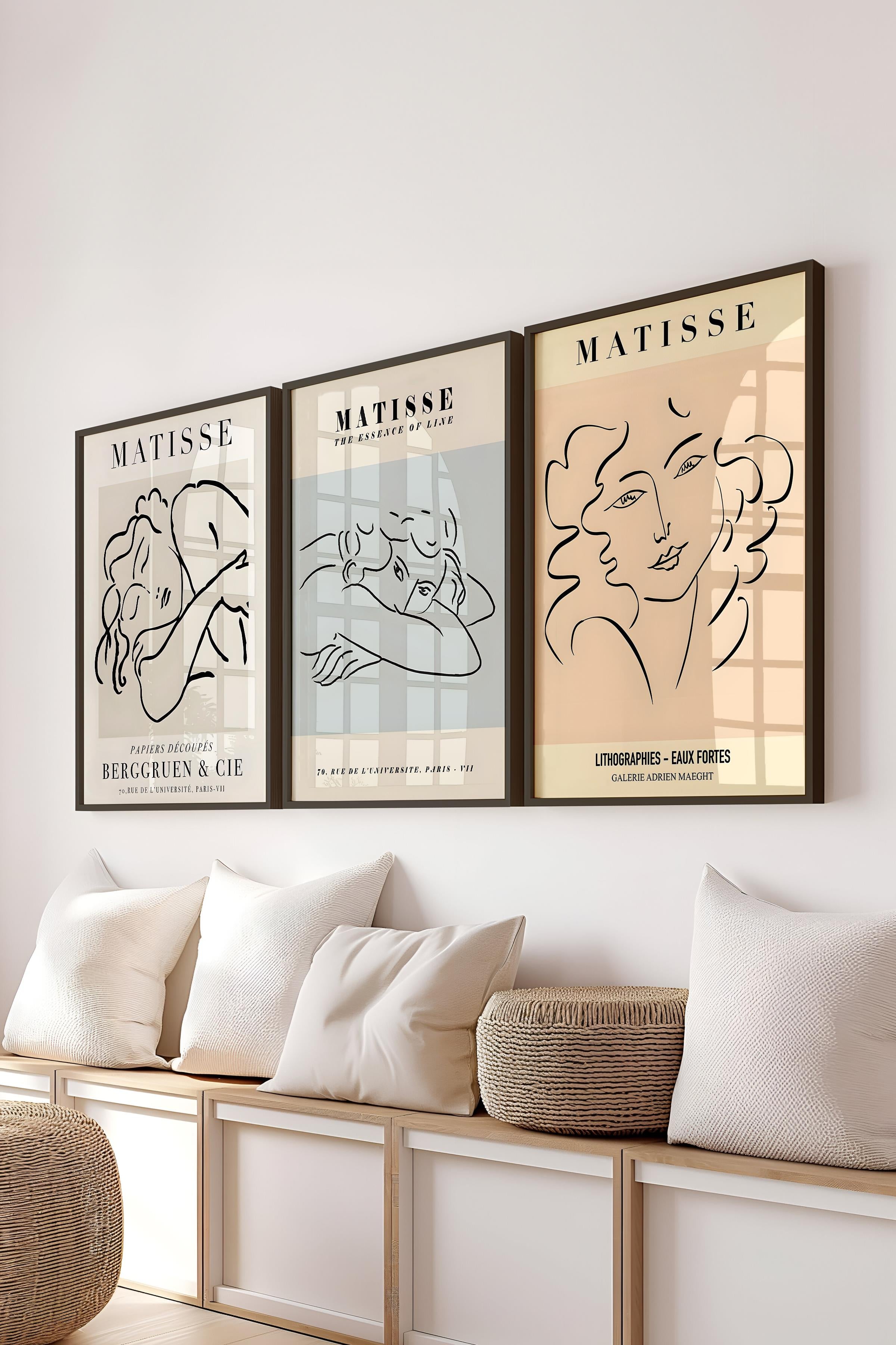 Matisse Tablo Seti, 3 Adet Siyah Çerçeve ve Sanat Serisi Poster - Yatak Odası, Mutfak, Salon Dekoru