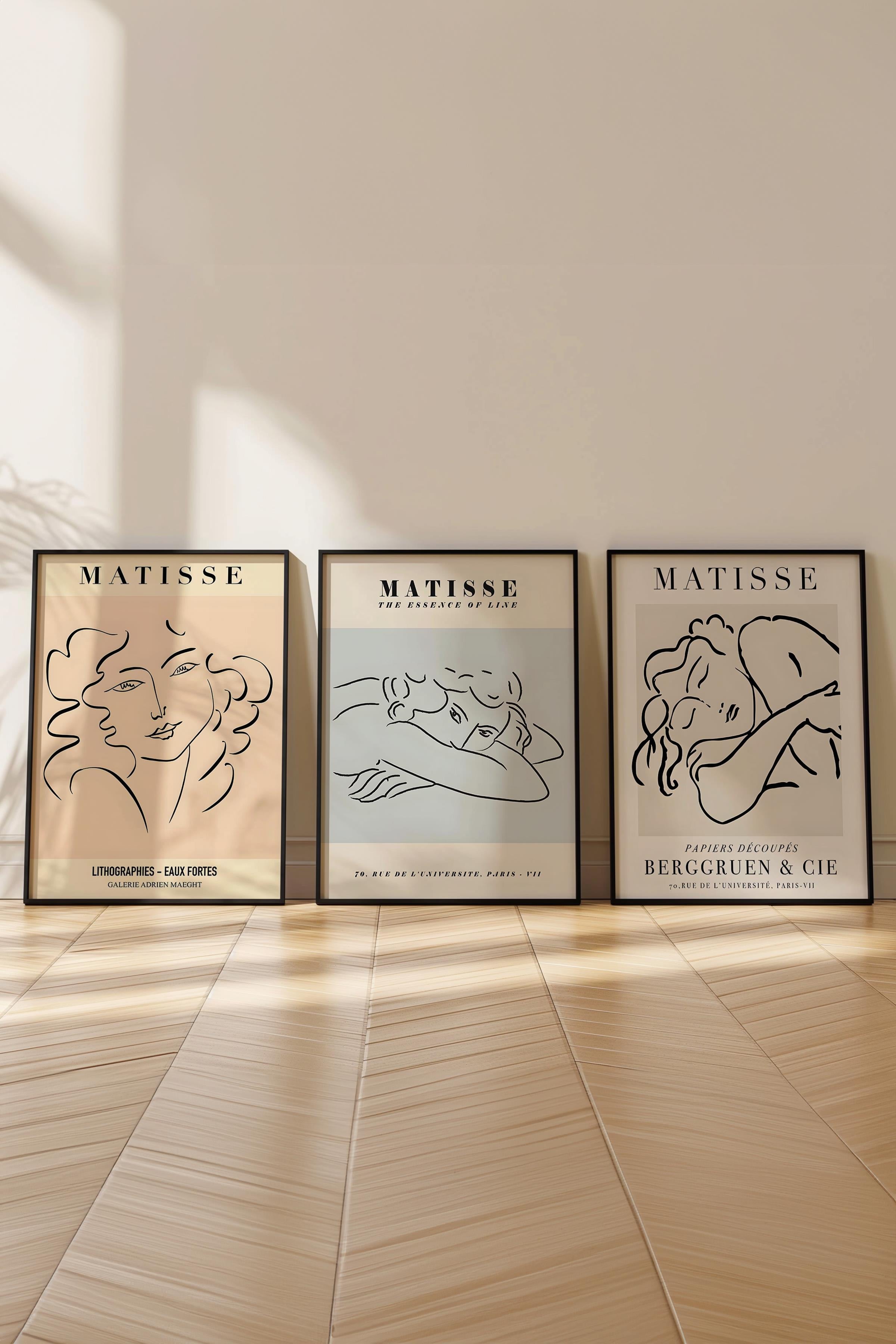 Matisse Tablo Seti, 3 Adet Siyah Çerçeve ve Sanat Serisi Poster - Yatak Odası, Mutfak, Salon Dekoru