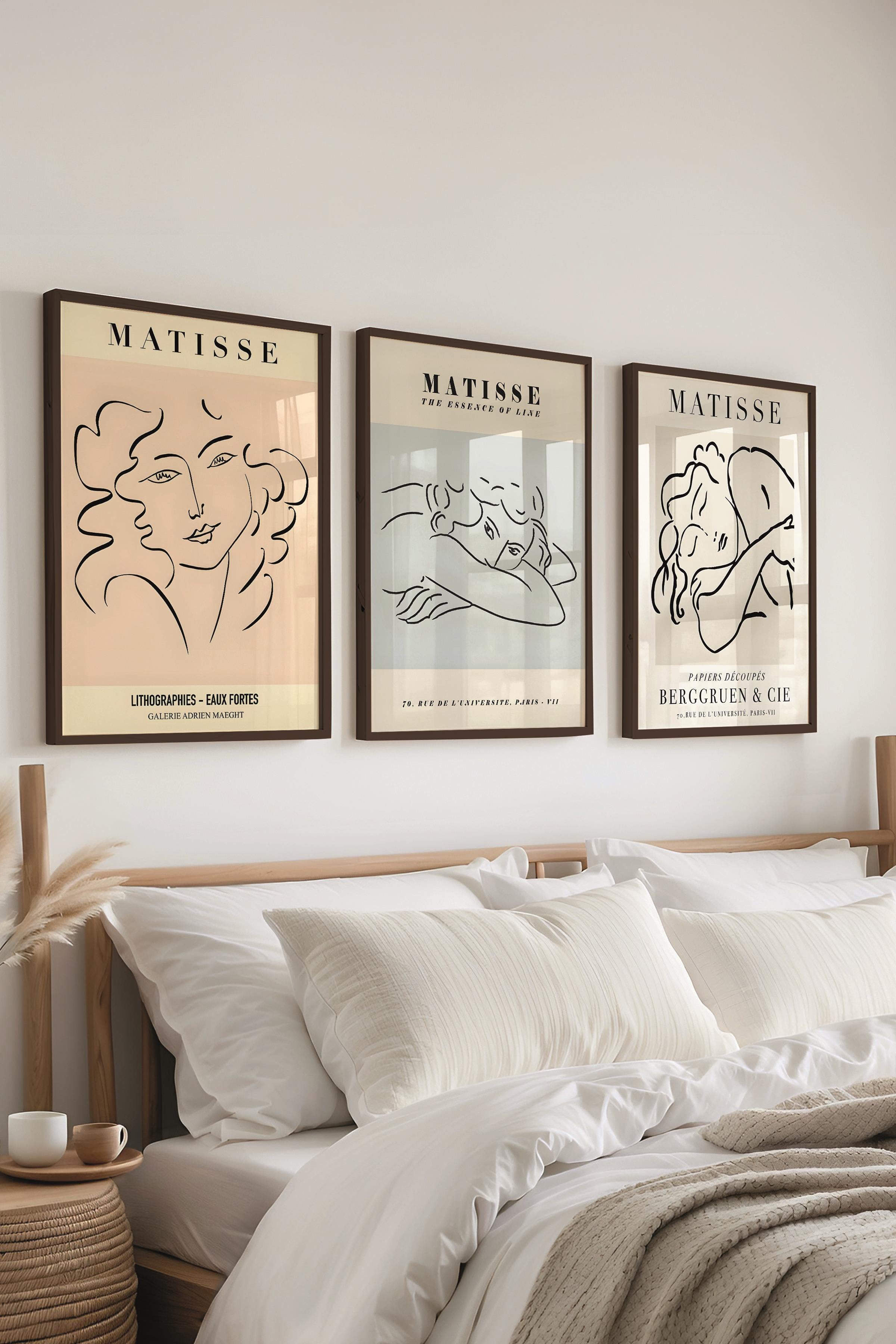 Matisse Tablo Seti, 3 Adet Siyah Çerçeve ve Sanat Serisi Poster - Yatak Odası, Mutfak, Salon Dekoru