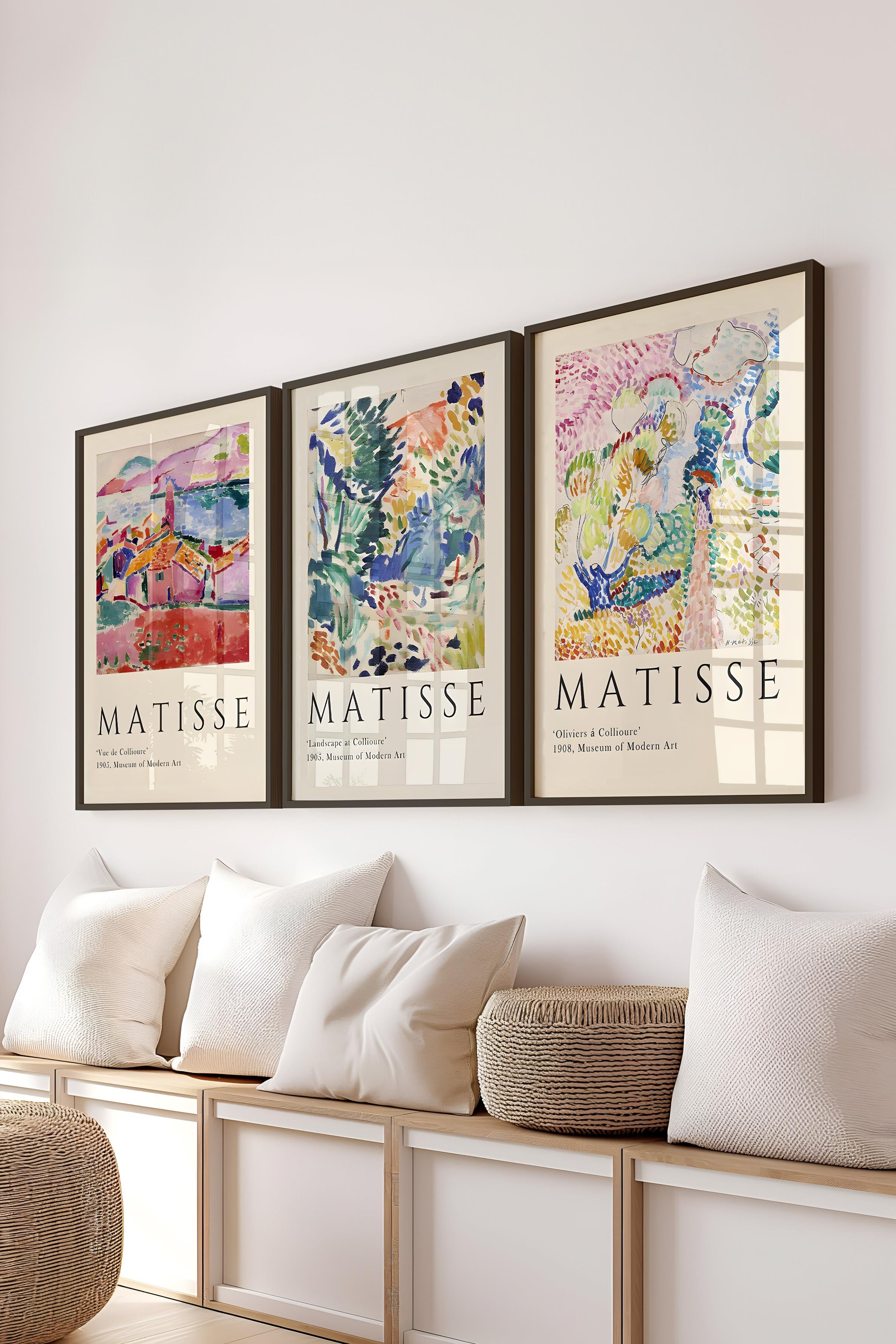 Matisse Tablo Seti, 3 Adet Siyah Çerçeve ve Sanat Serisi Poster - Yatak Odası, Mutfak, Salon Dekoru