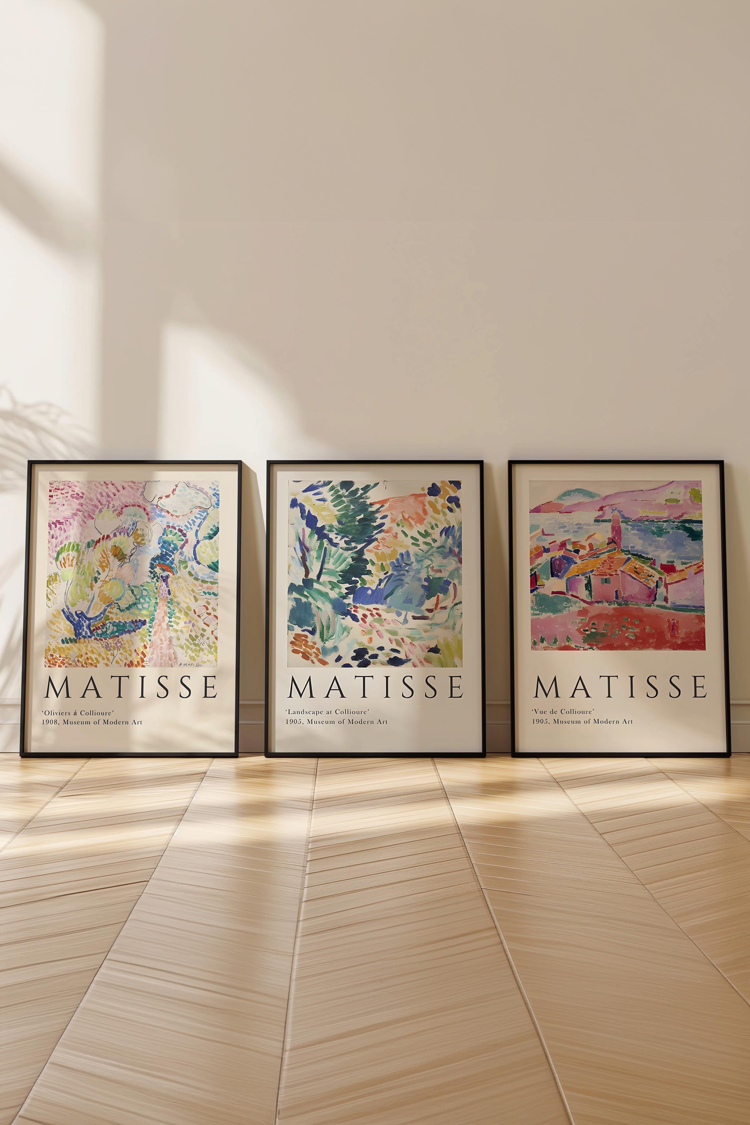 Matisse Tablo Seti, 3 Adet Siyah Çerçeve ve Sanat Serisi Poster - Yatak Odası, Mutfak, Salon Dekoru