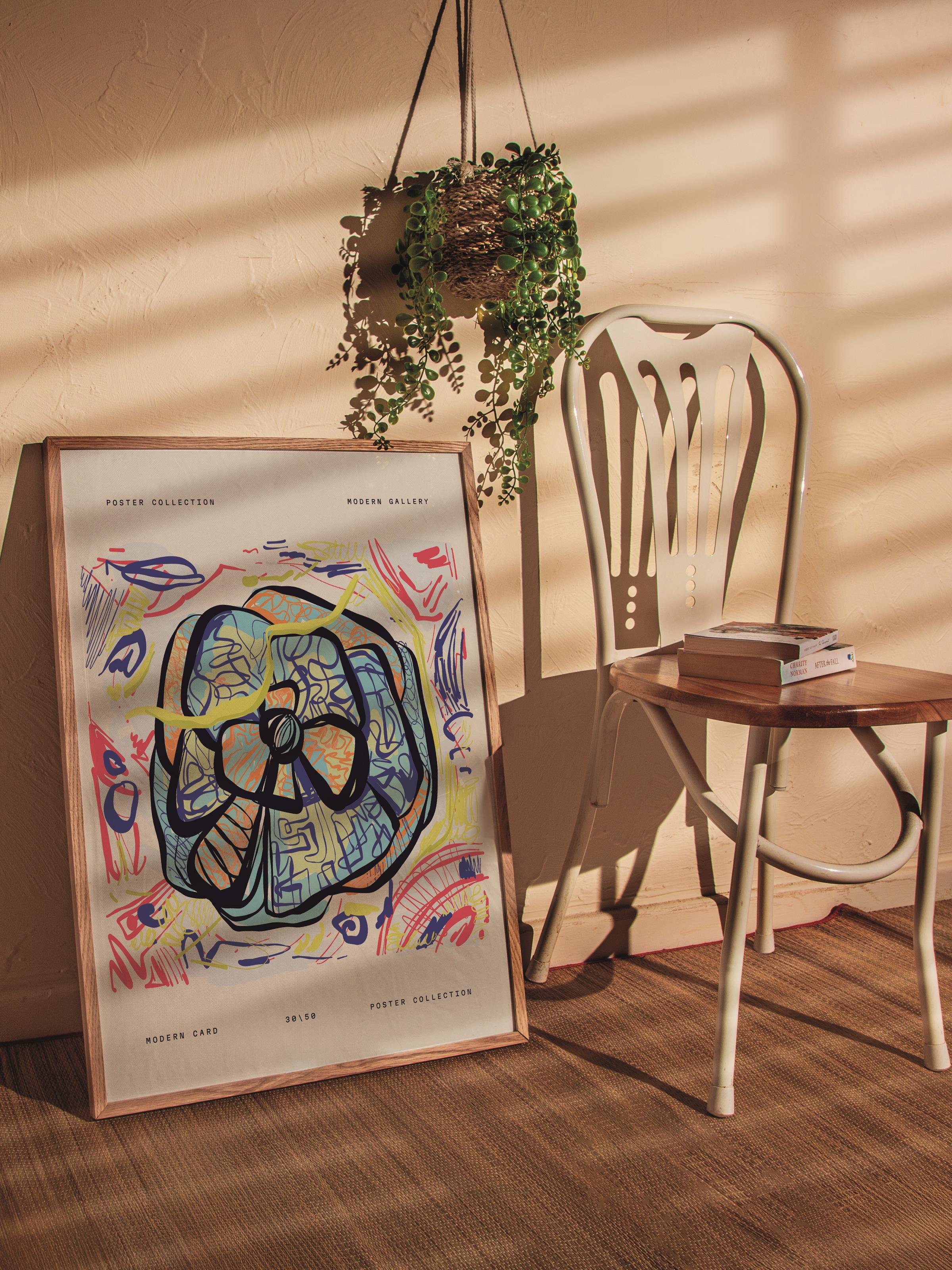 Renkli Minimalist Tablo Seti, 3 Adet Ahşap Çerçeve ve Poster - Yatak Odası, Salon, Mutfak Dekoru