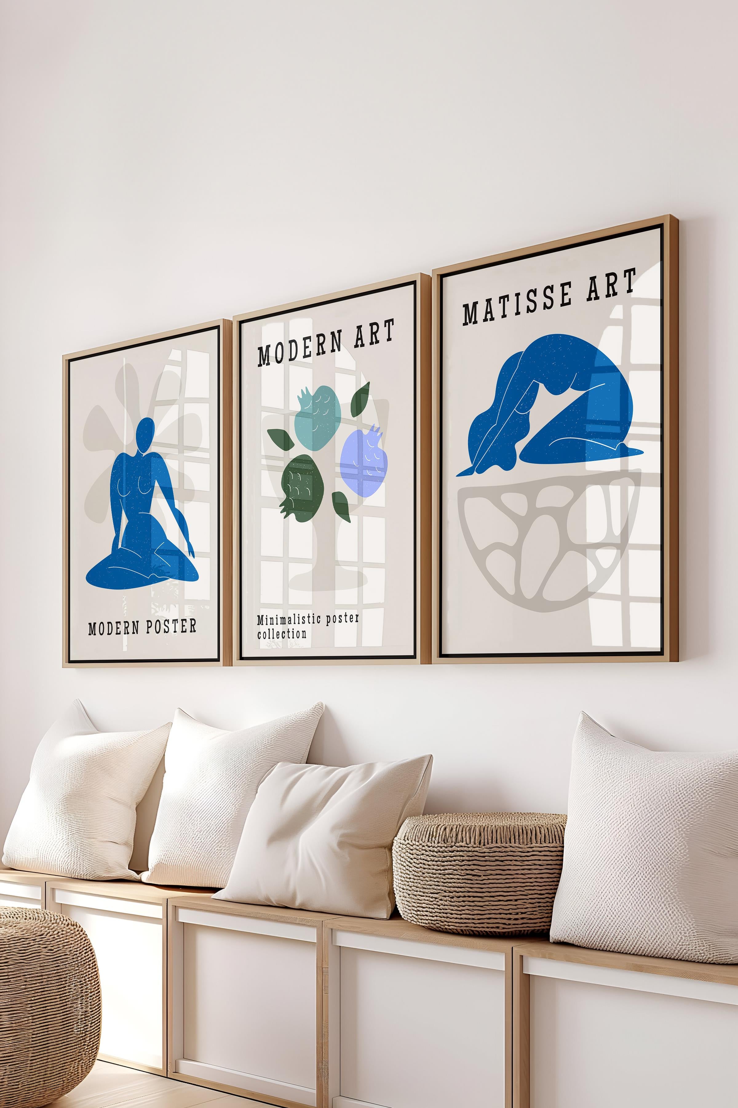 Matisse Tablo Seti, 3 Adet Ahşap Çerçeve ve Sanat Serisi Poster - Yatak Odası, Mutfak, Salon Dekoru