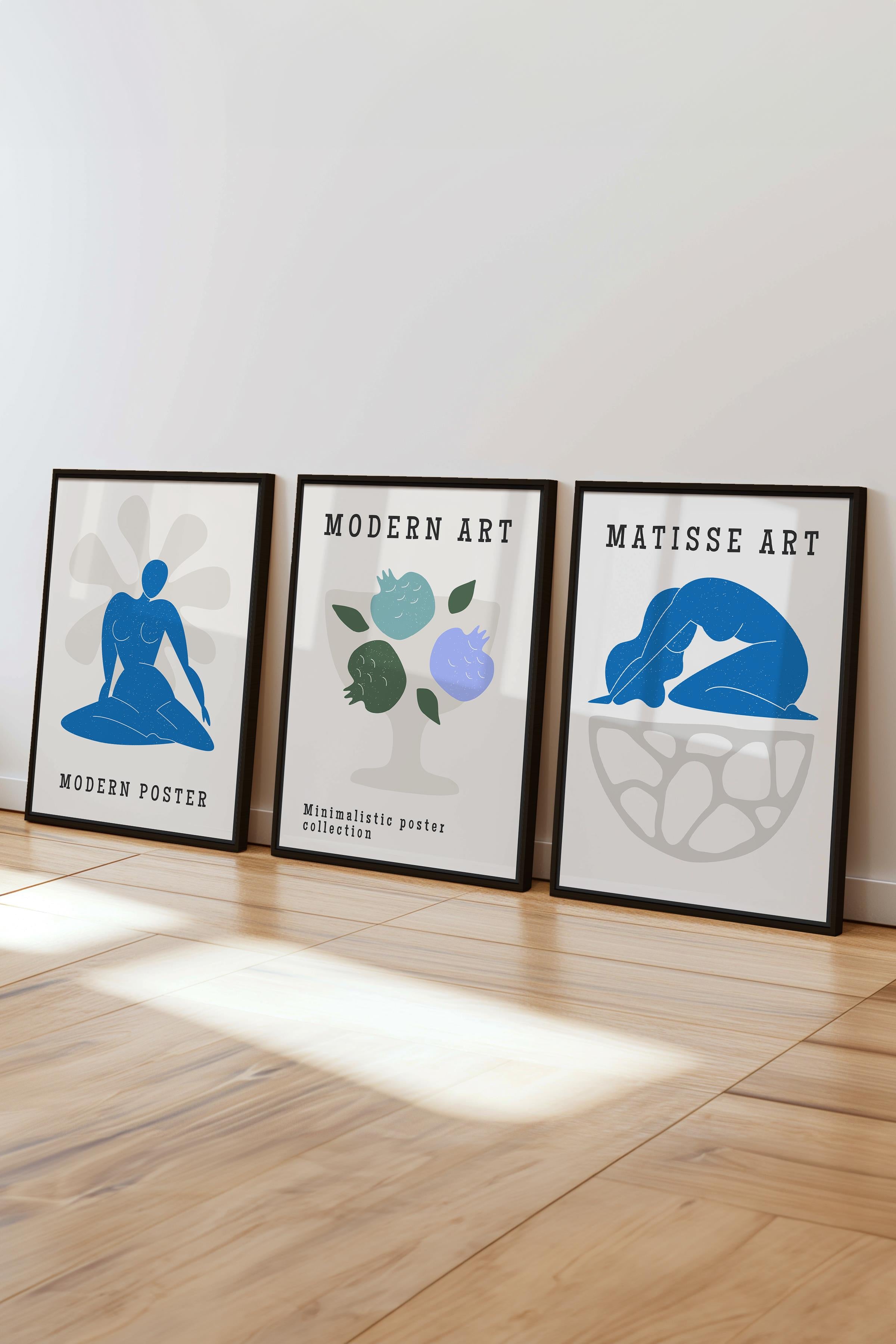 Matisse Tablo Seti, 3 Adet Siyah Çerçeve ve Sanat Serisi Poster - Yatak Odası, Mutfak, Salon Dekoru