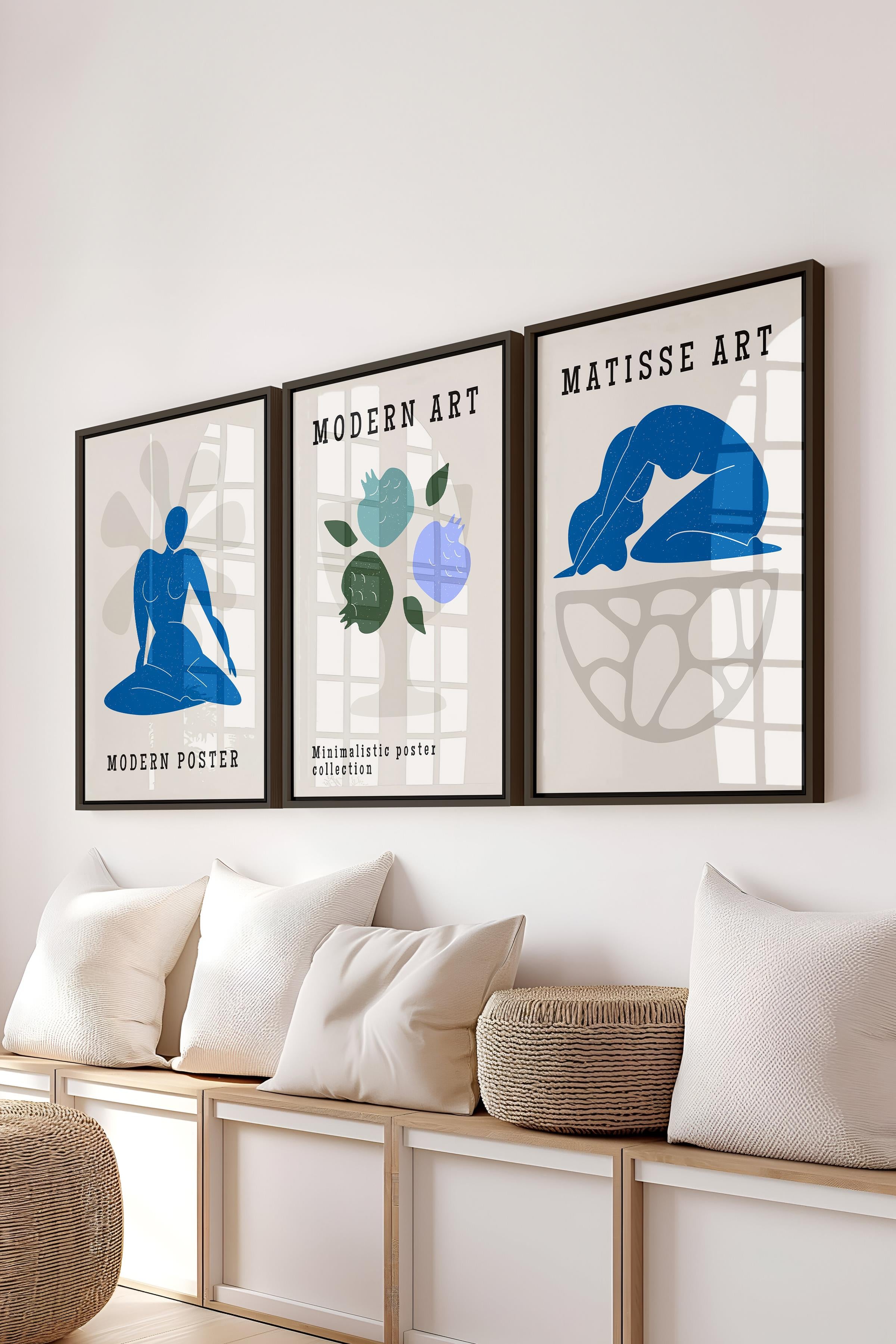 Matisse Tablo Seti, 3 Adet Siyah Çerçeve ve Sanat Serisi Poster - Yatak Odası, Mutfak, Salon Dekoru