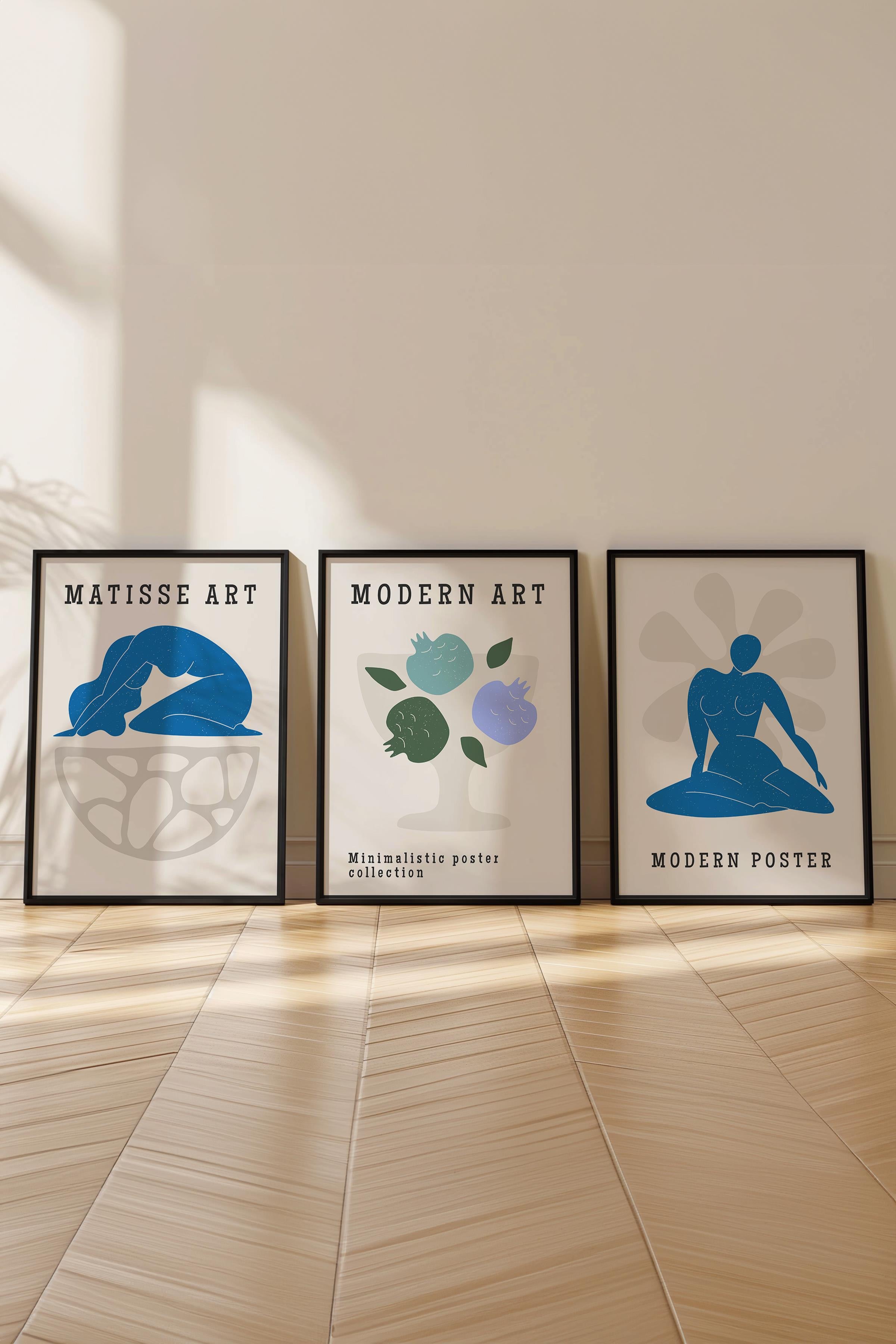 Matisse Tablo Seti, 3 Adet Siyah Çerçeve ve Sanat Serisi Poster - Yatak Odası, Mutfak, Salon Dekoru