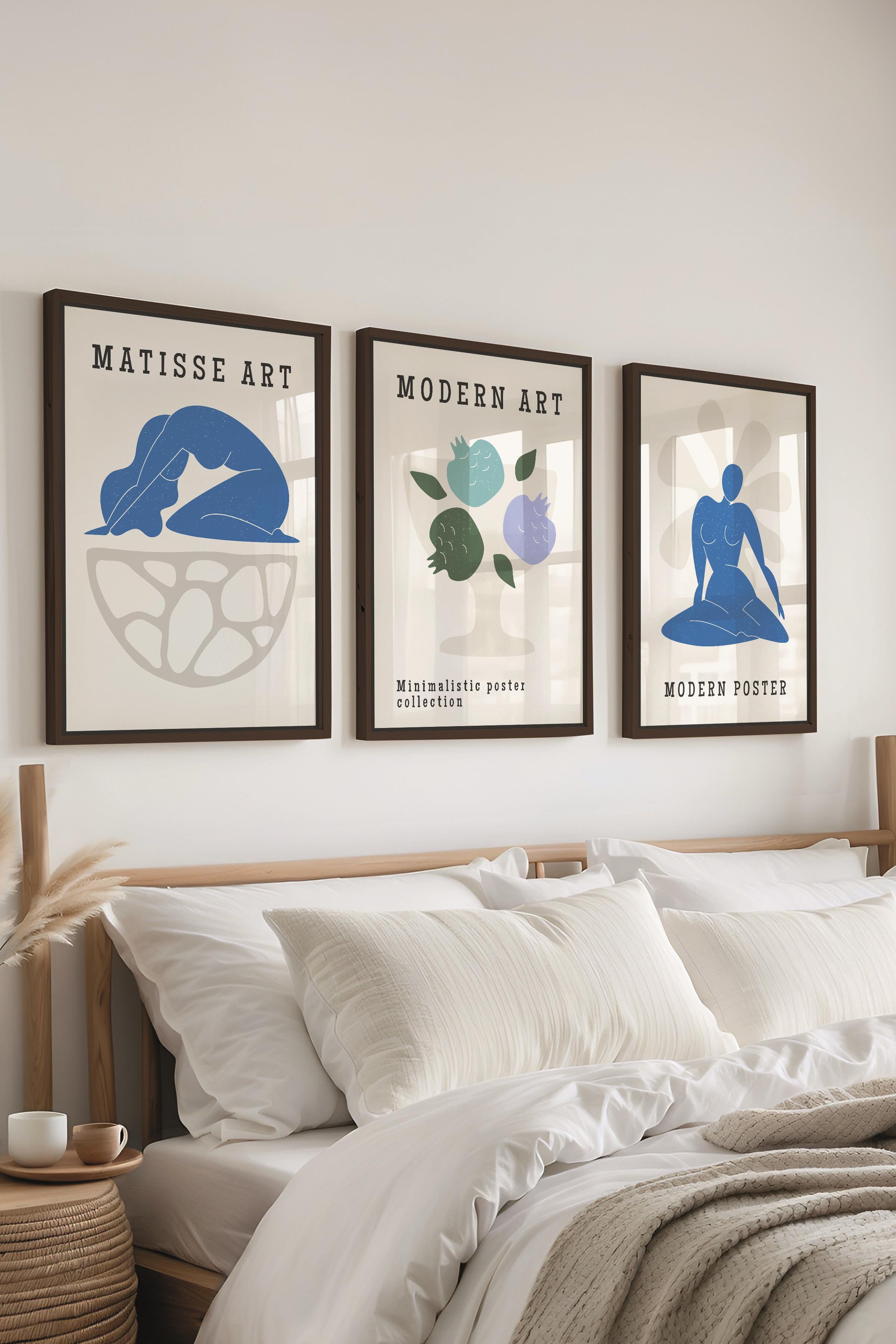 Matisse Tablo Seti, 3 Adet Siyah Çerçeve ve Sanat Serisi Poster - Yatak Odası, Mutfak, Salon Dekoru