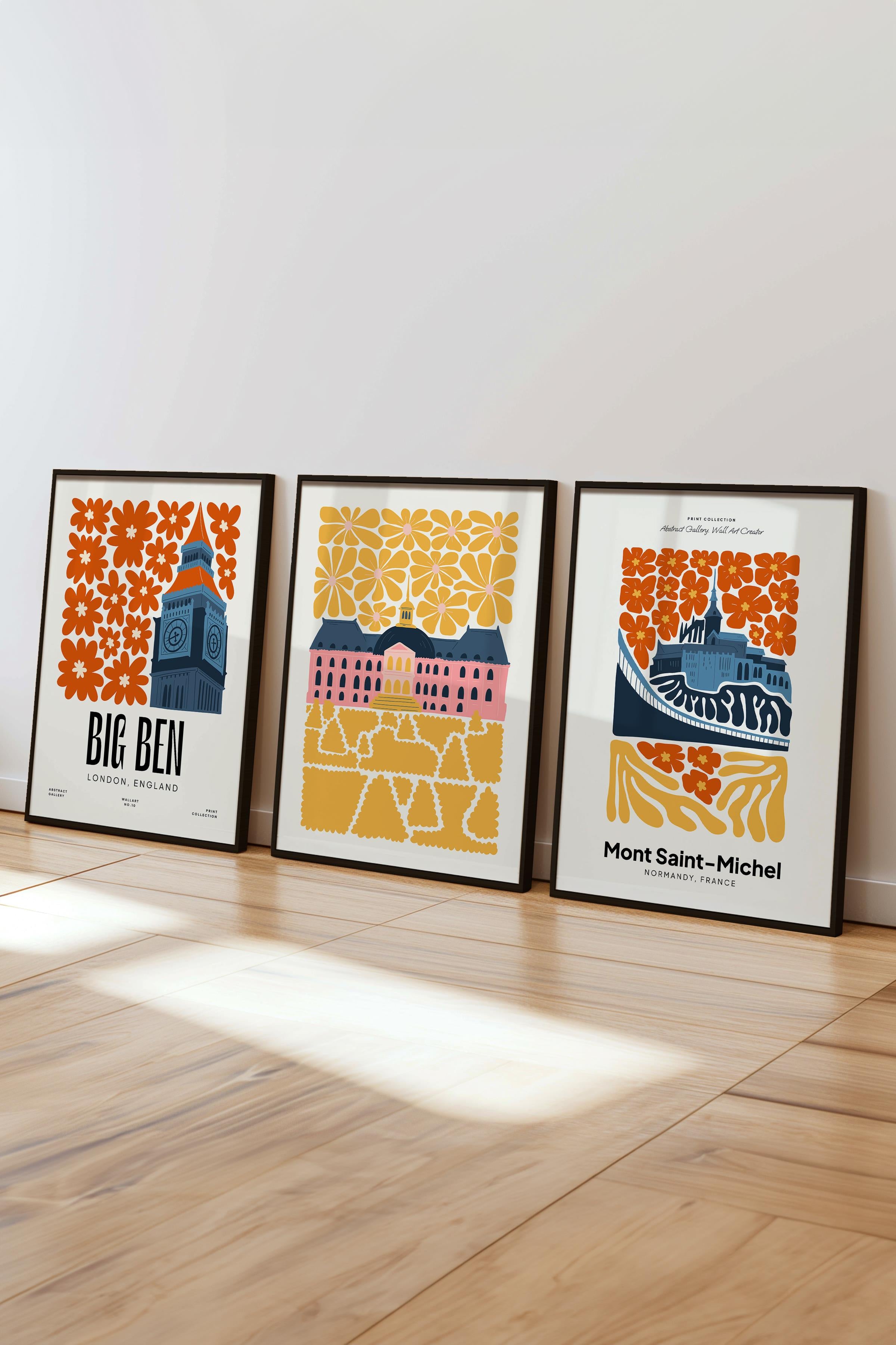 Renkli Minimaslit Tablo Seti, 3 Adet Siyah Çerçeve ve Gezi Poster - Yatak Odası, Salon, Mutfak Dekor