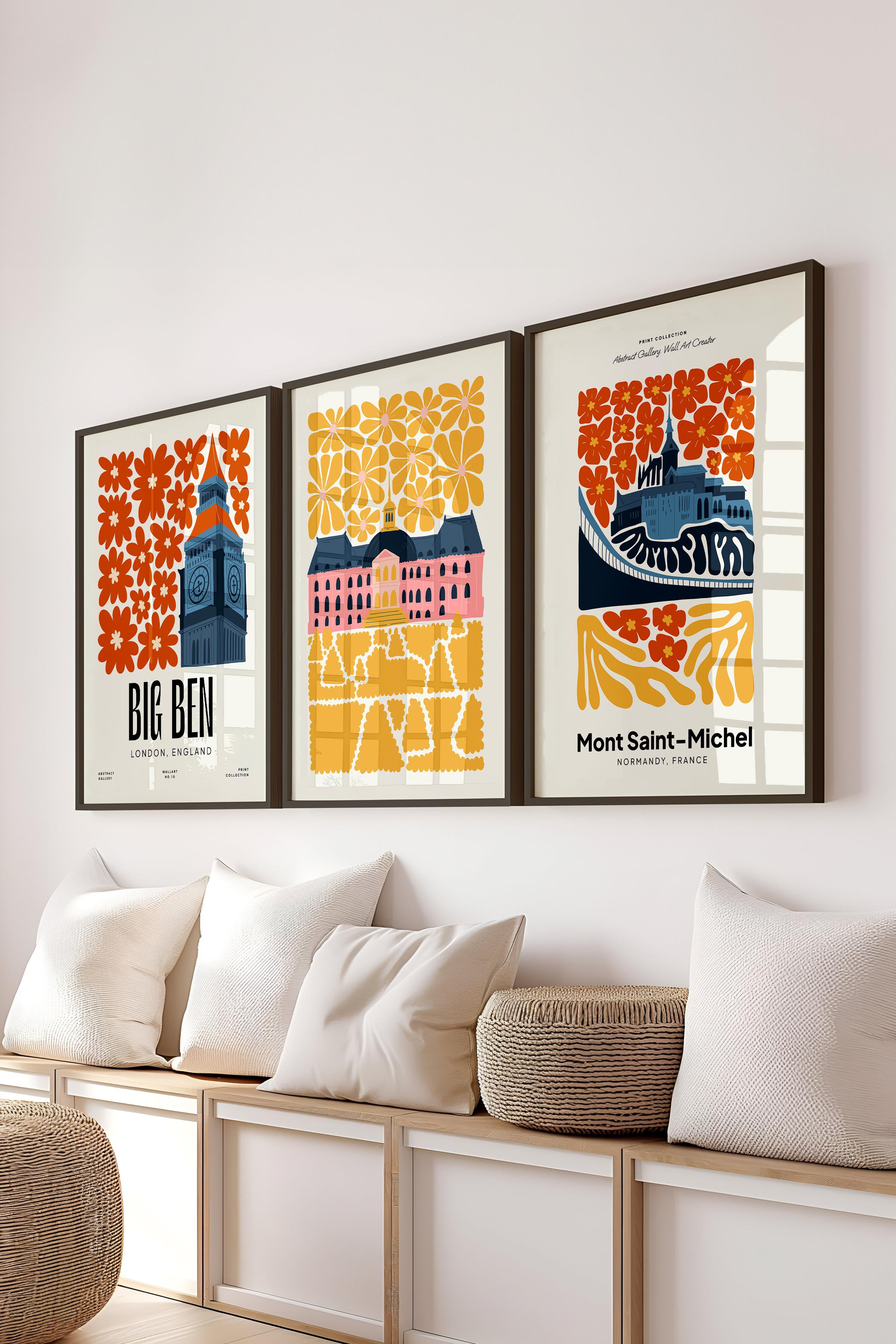 Renkli Minimaslit Tablo Seti, 3 Adet Siyah Çerçeve ve Gezi Poster - Yatak Odası, Salon, Mutfak Dekor