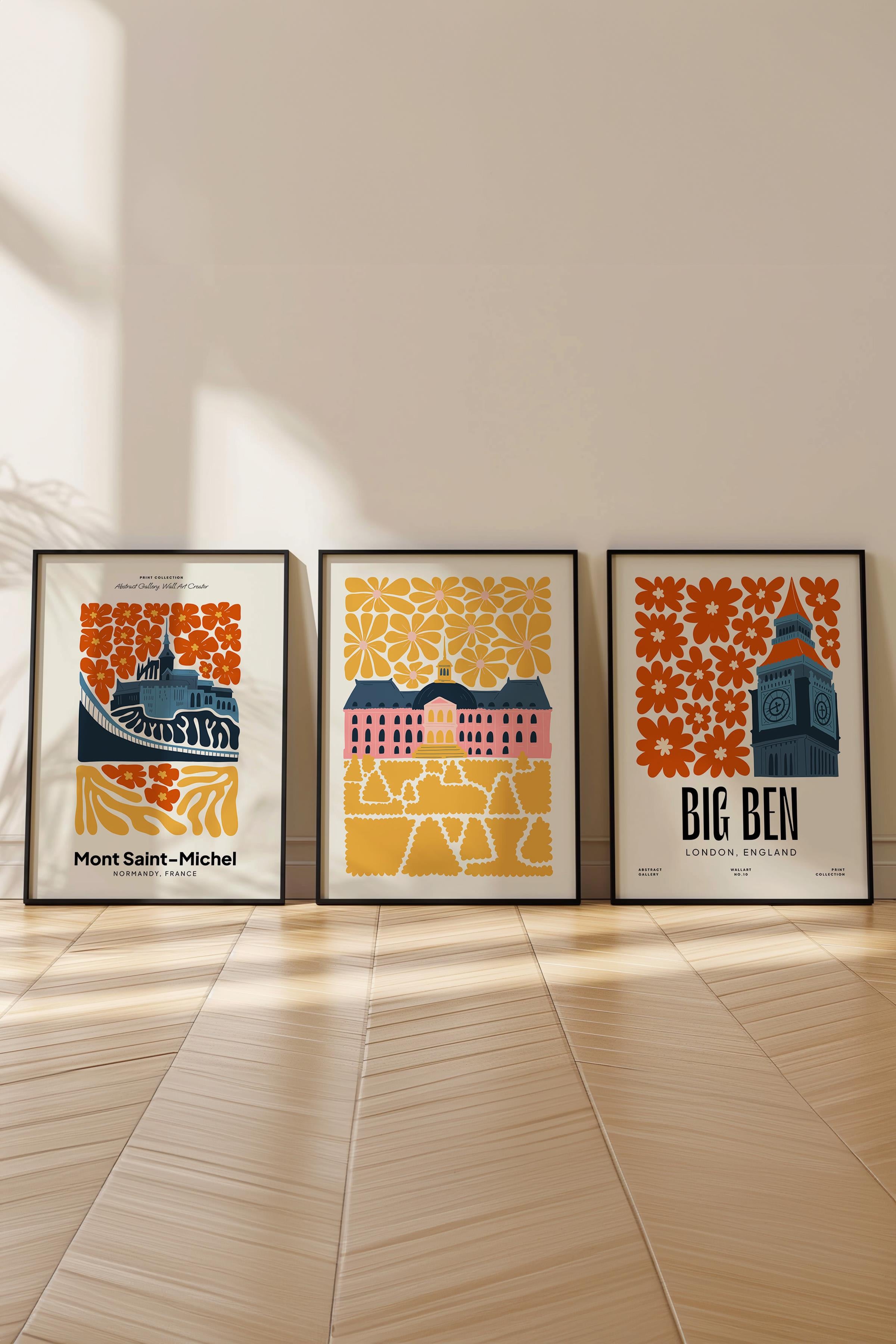 Renkli Minimaslit Tablo Seti, 3 Adet Siyah Çerçeve ve Gezi Poster - Yatak Odası, Salon, Mutfak Dekor