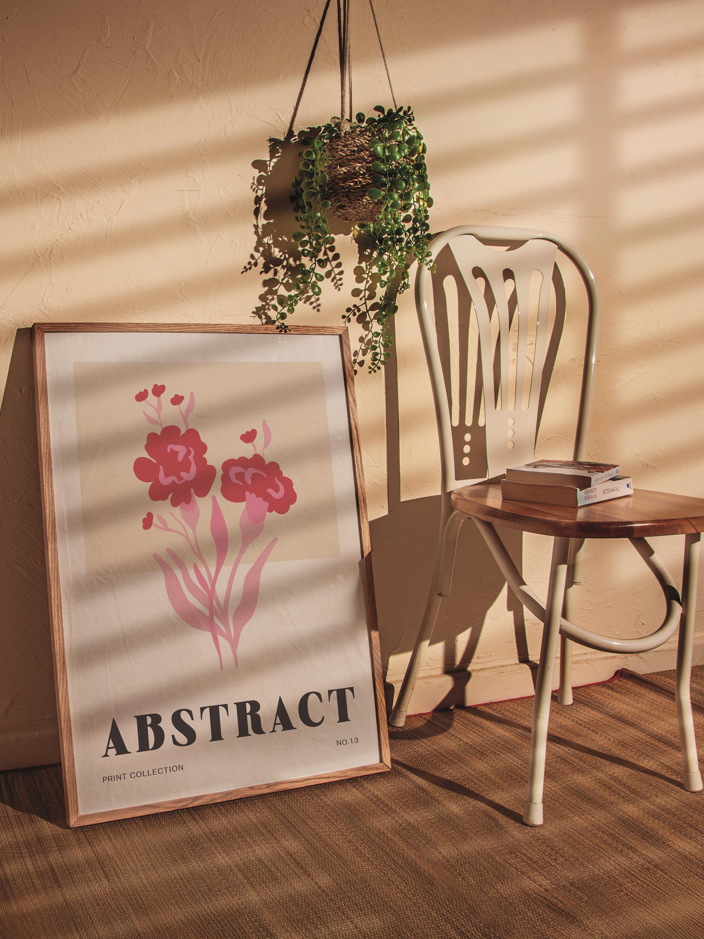 Pembe Minimalist Tablo Seti, 3 Adet Ahşap Çerçeve ve Poster - Mutfak, Salon, Yatak Odası Dekoru