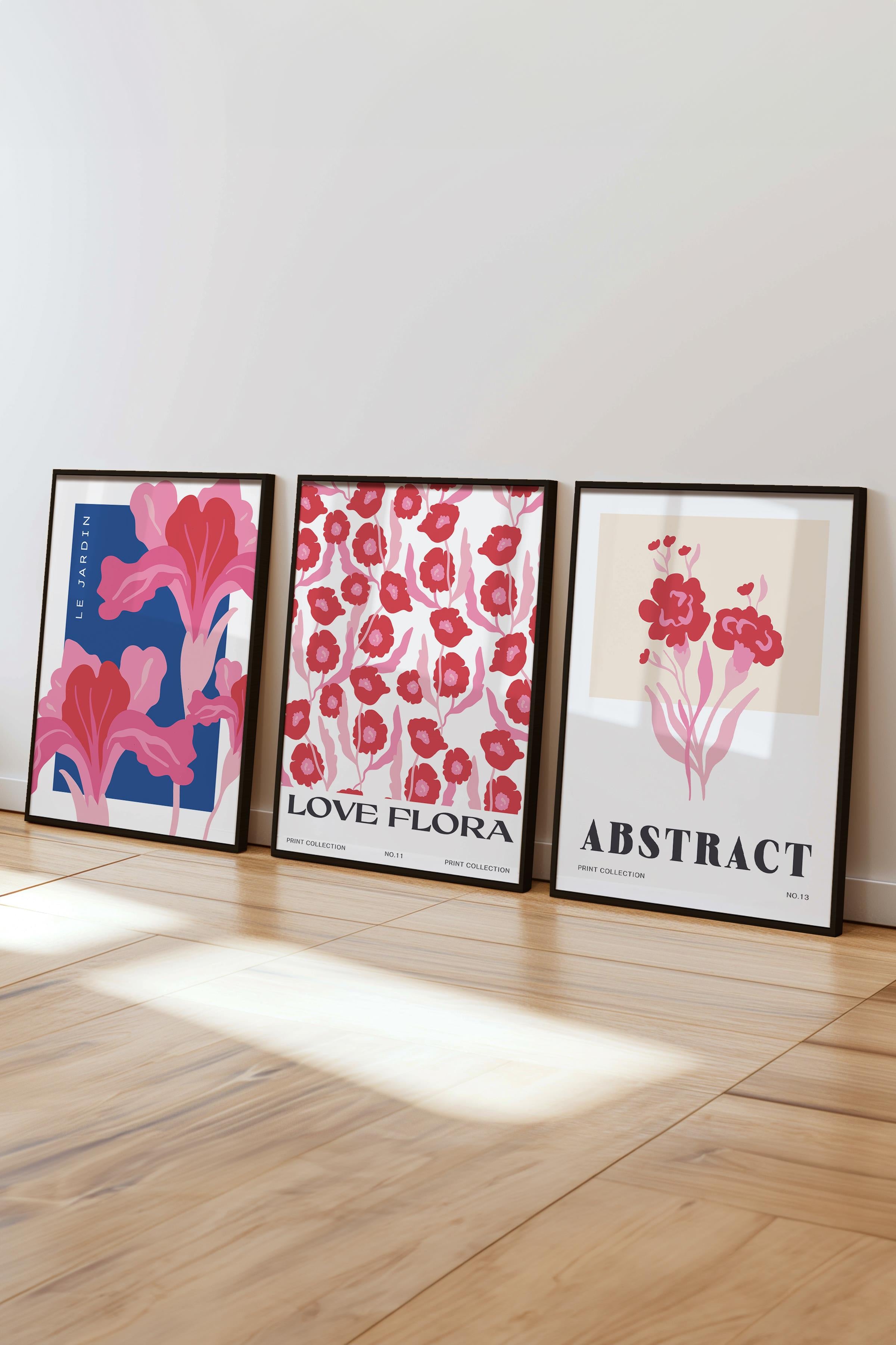 Pembe Minimalist Tablo Seti, 3 Adet Siyah Çerçeve ve Poster - Mutfak, Salon, Yatak Odası Dekoru