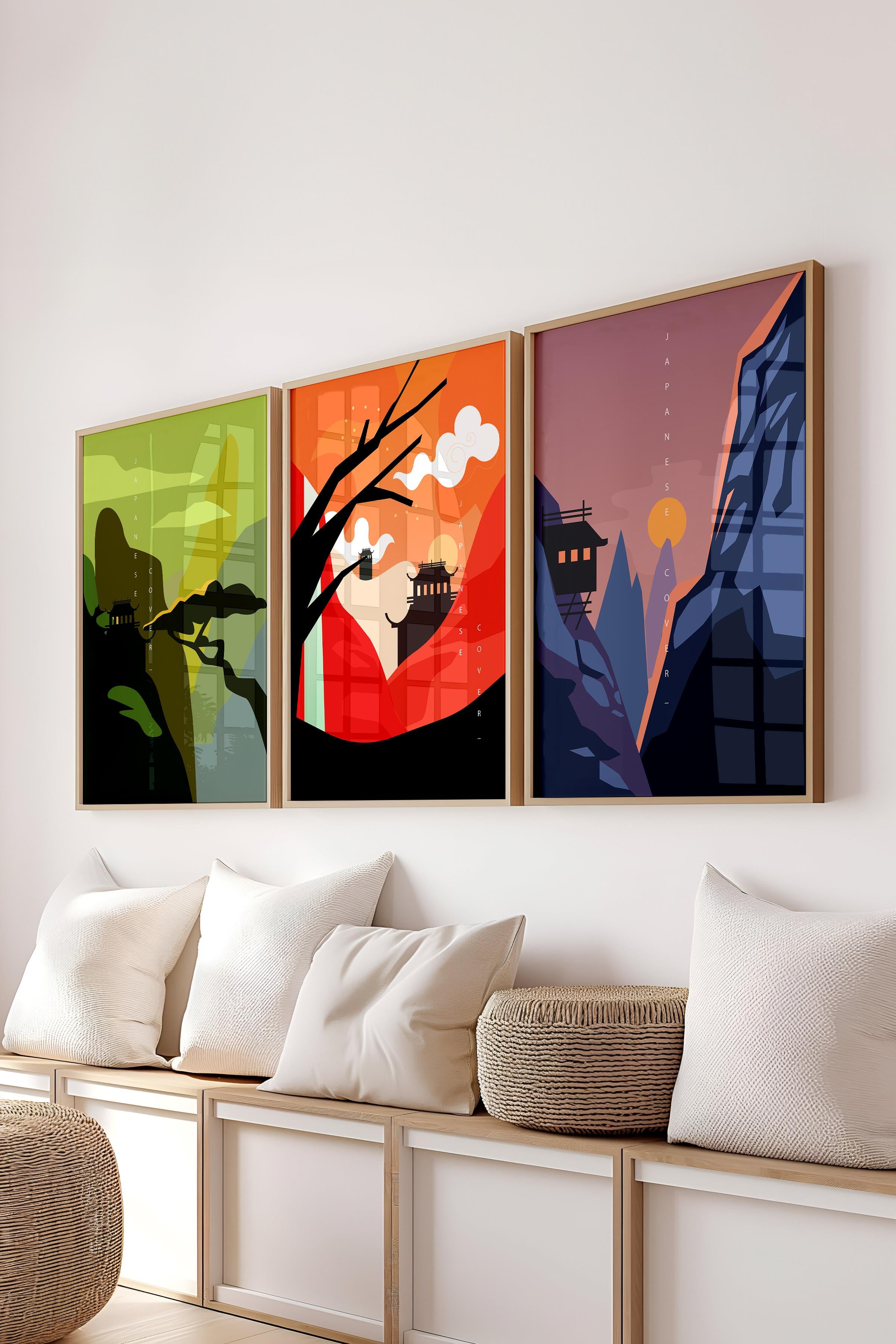 Minimalist Tablo Seti, 3 Adet Ahşap Çerçeve ve Poster - Mutfak, Salon, Yatak Odası Duvar Dekoru