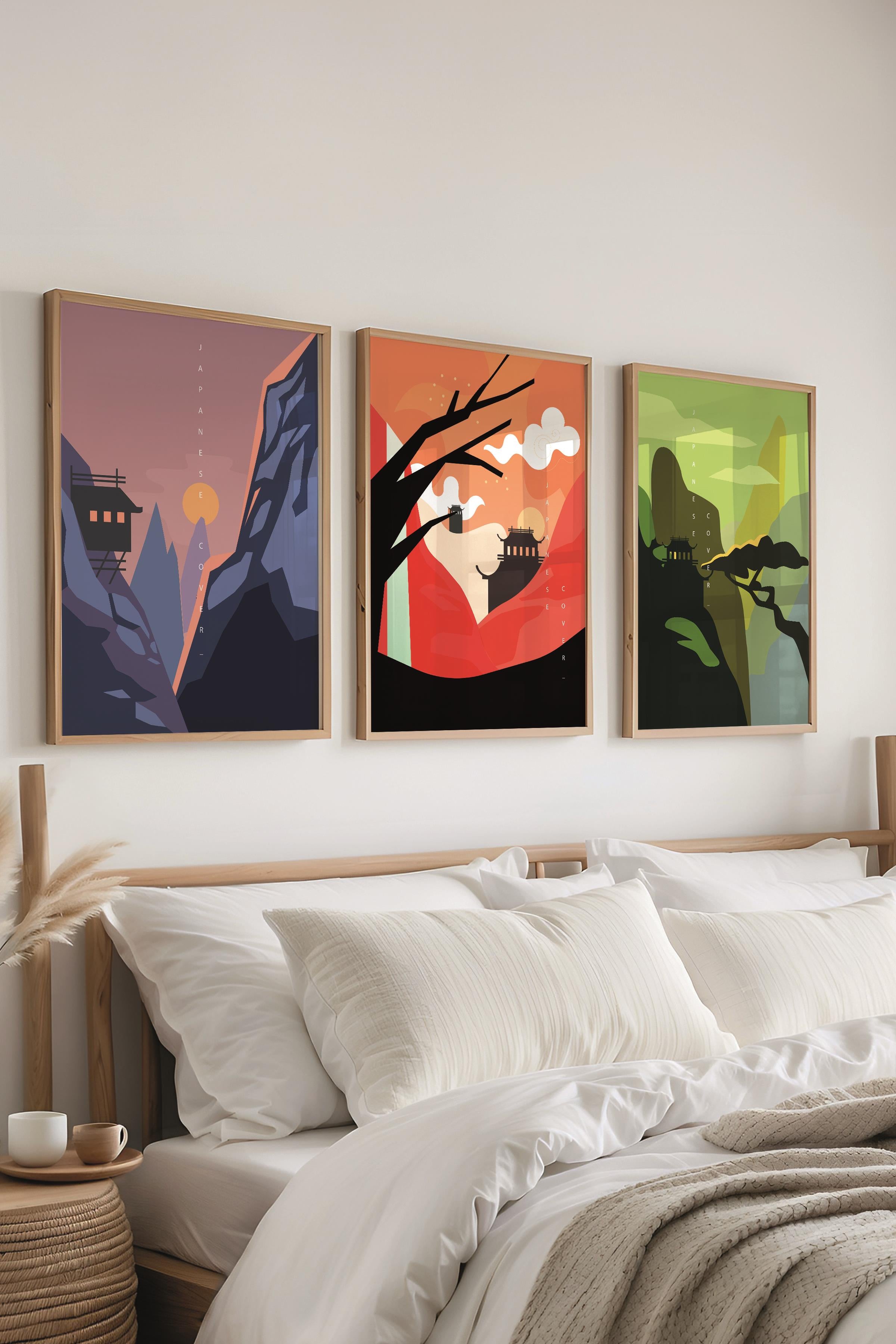 Minimalist Tablo Seti, 3 Adet Ahşap Çerçeve ve Poster - Mutfak, Salon, Yatak Odası Duvar Dekoru