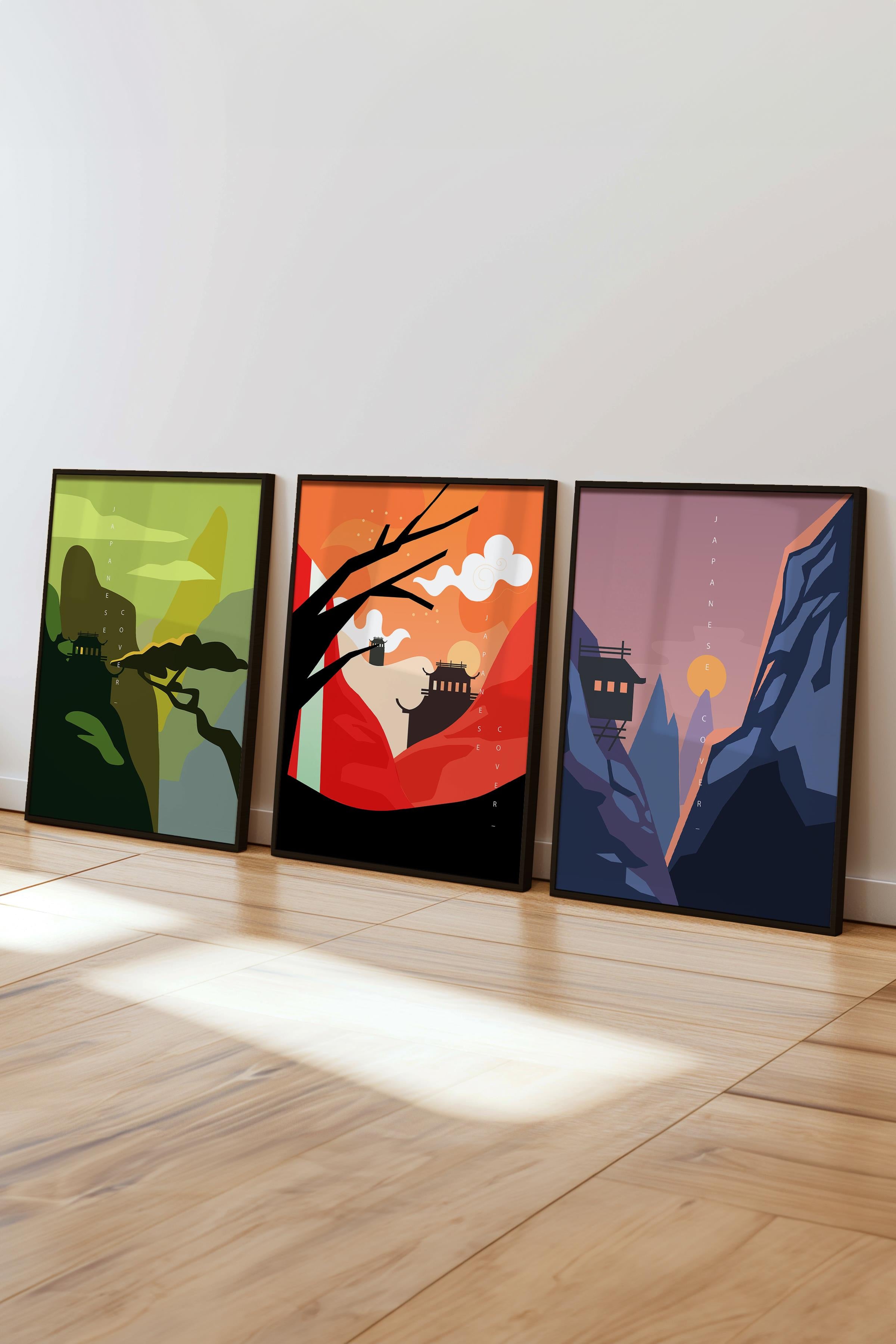 Minimalist Tablo Seti, 3 Adet Siyah Çerçeve ve Poster - Mutfak, Salon, Yatak Odası Duvar Dekoru