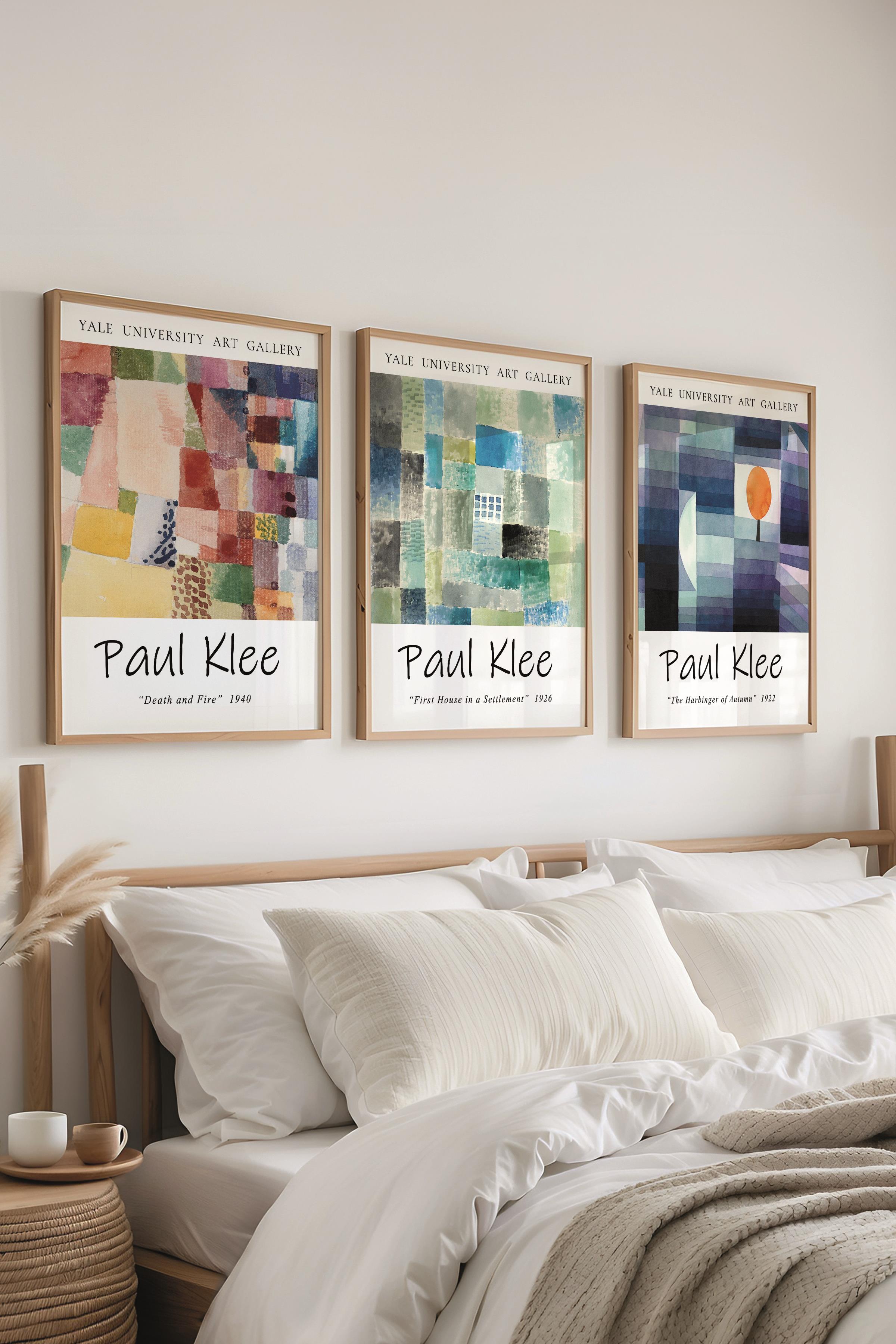 Paul Klee Tablo Seti, 3 Adet Ahşap Çerçeve ve Poster - Mutfak, Salon, Yatak Odası Duvar Dekoru