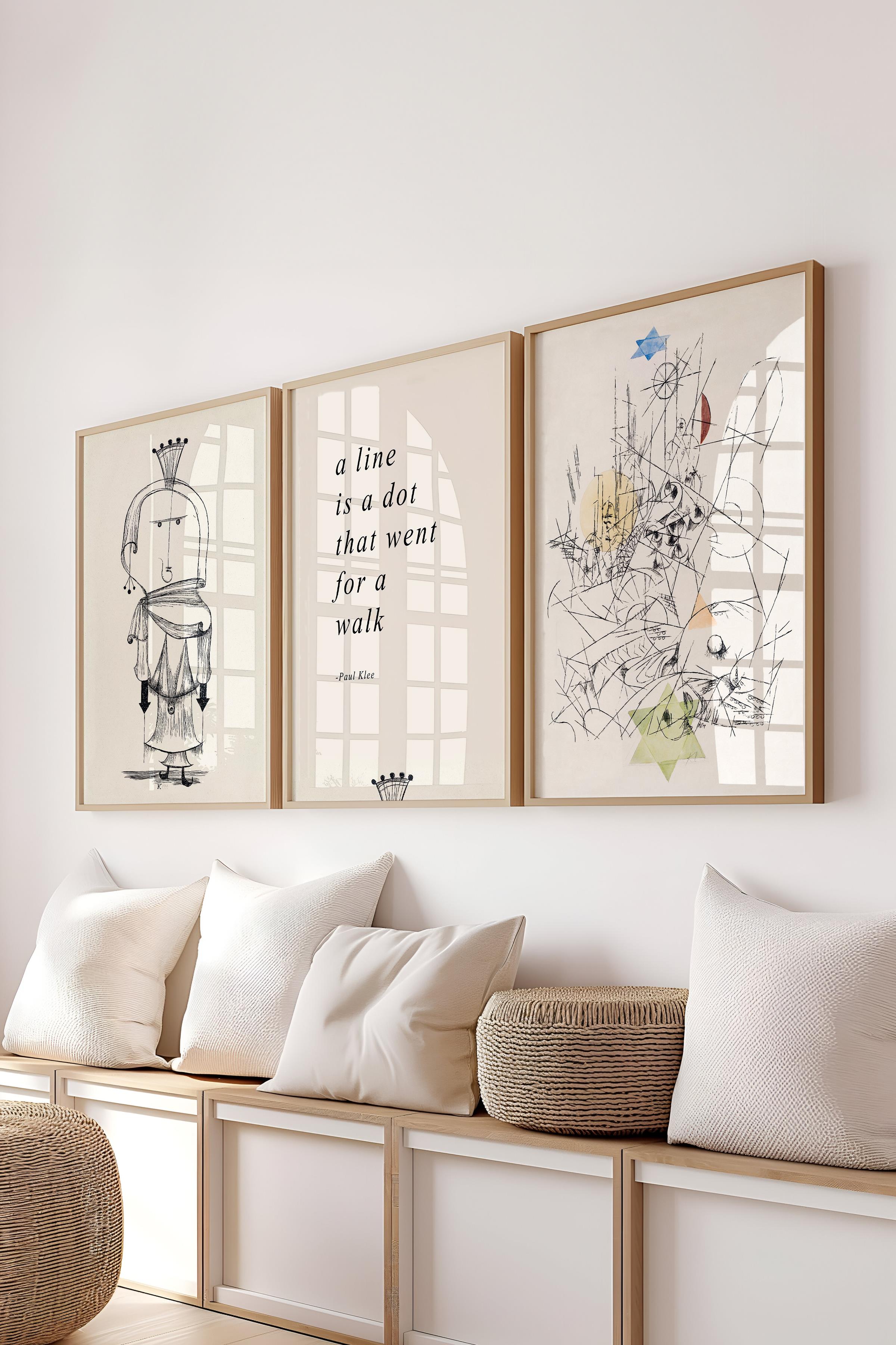 Minimalist Çizim Tablo Seti, 3 Adet Ahşap Çerçeve ve Poster - Mutfak, Salon, Yatak Odası Dekoru