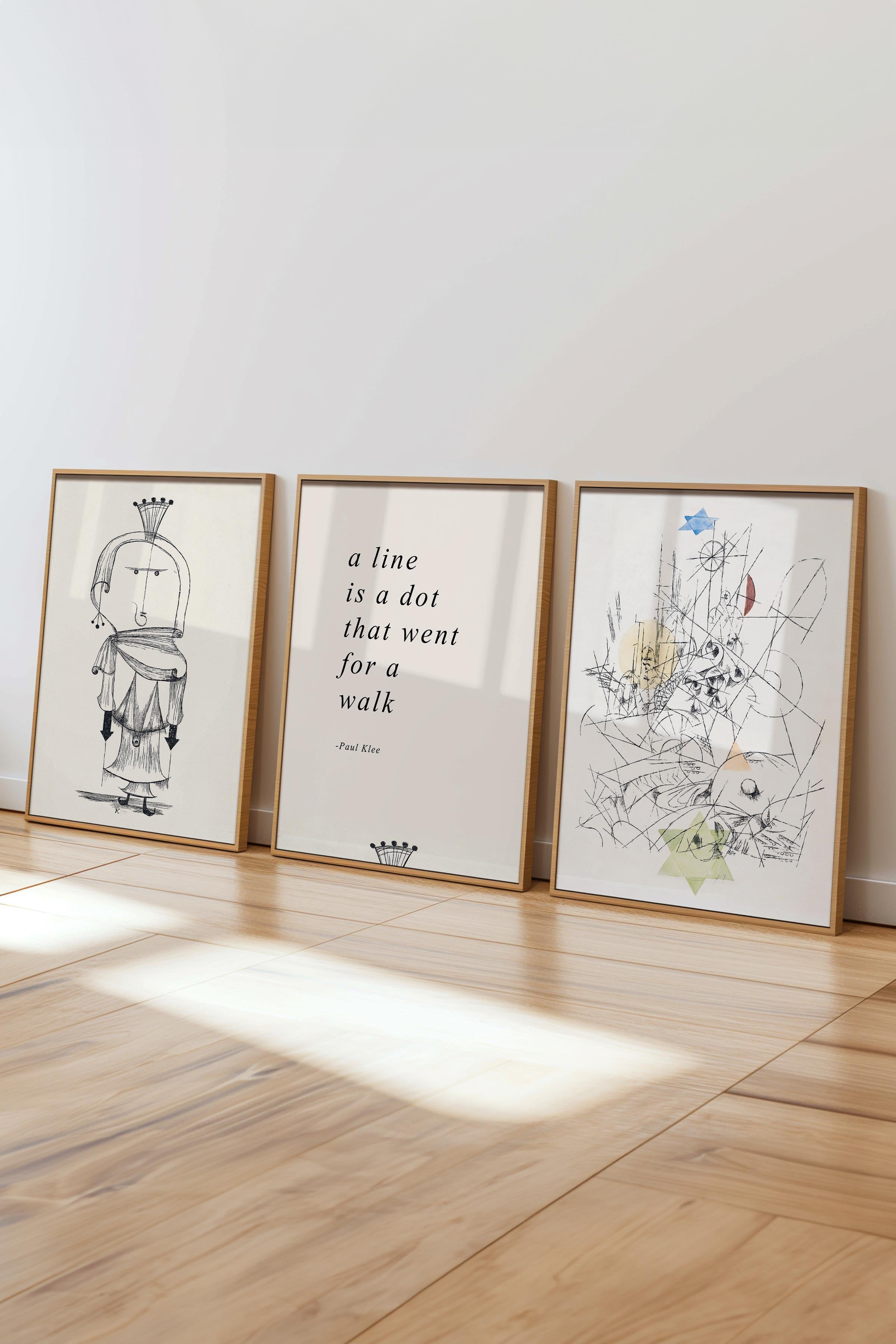 Minimalist Çizim Tablo Seti, 3 Adet Ahşap Çerçeve ve Poster - Mutfak, Salon, Yatak Odası Dekoru