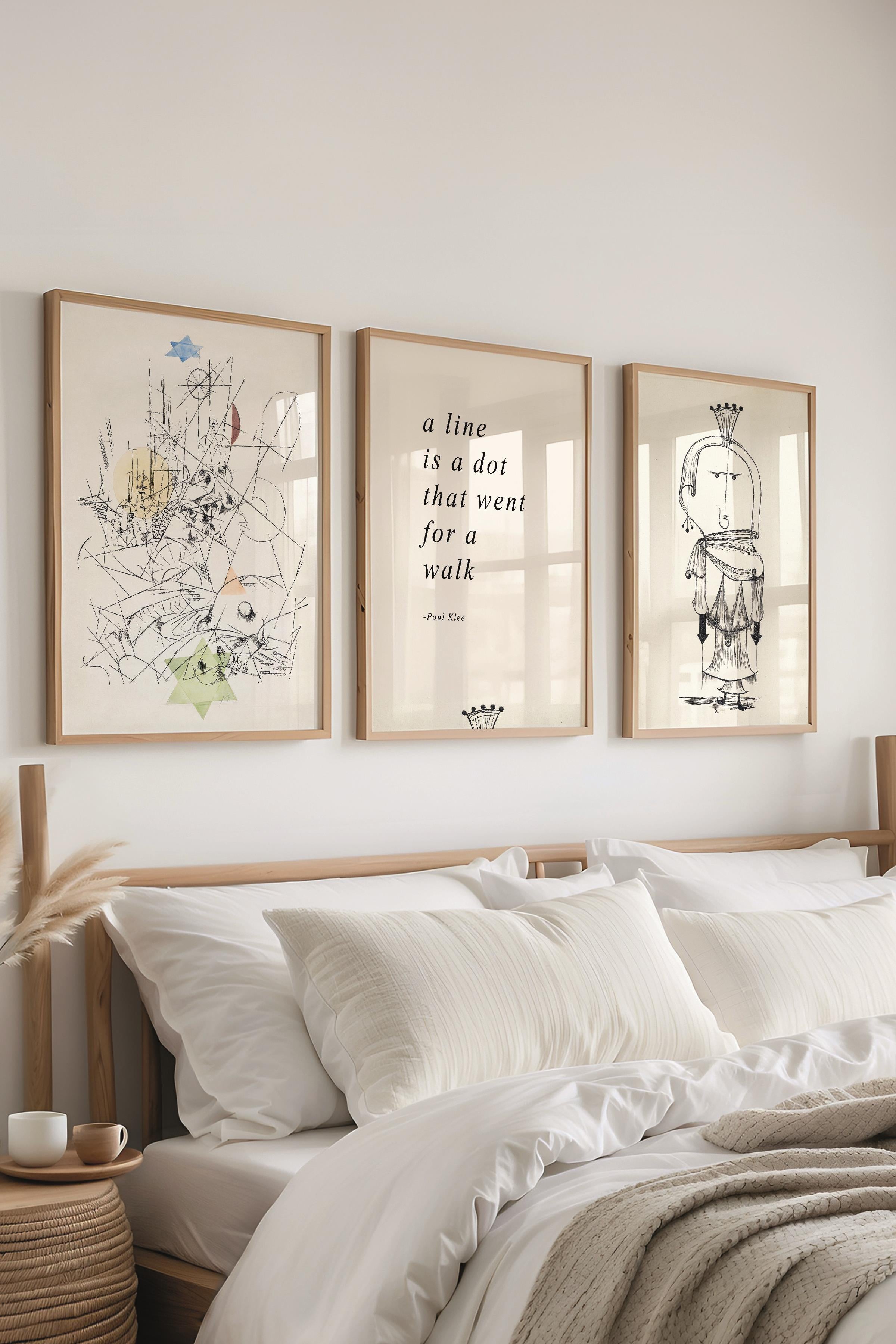 Minimalist Çizim Tablo Seti, 3 Adet Ahşap Çerçeve ve Poster - Mutfak, Salon, Yatak Odası Dekoru