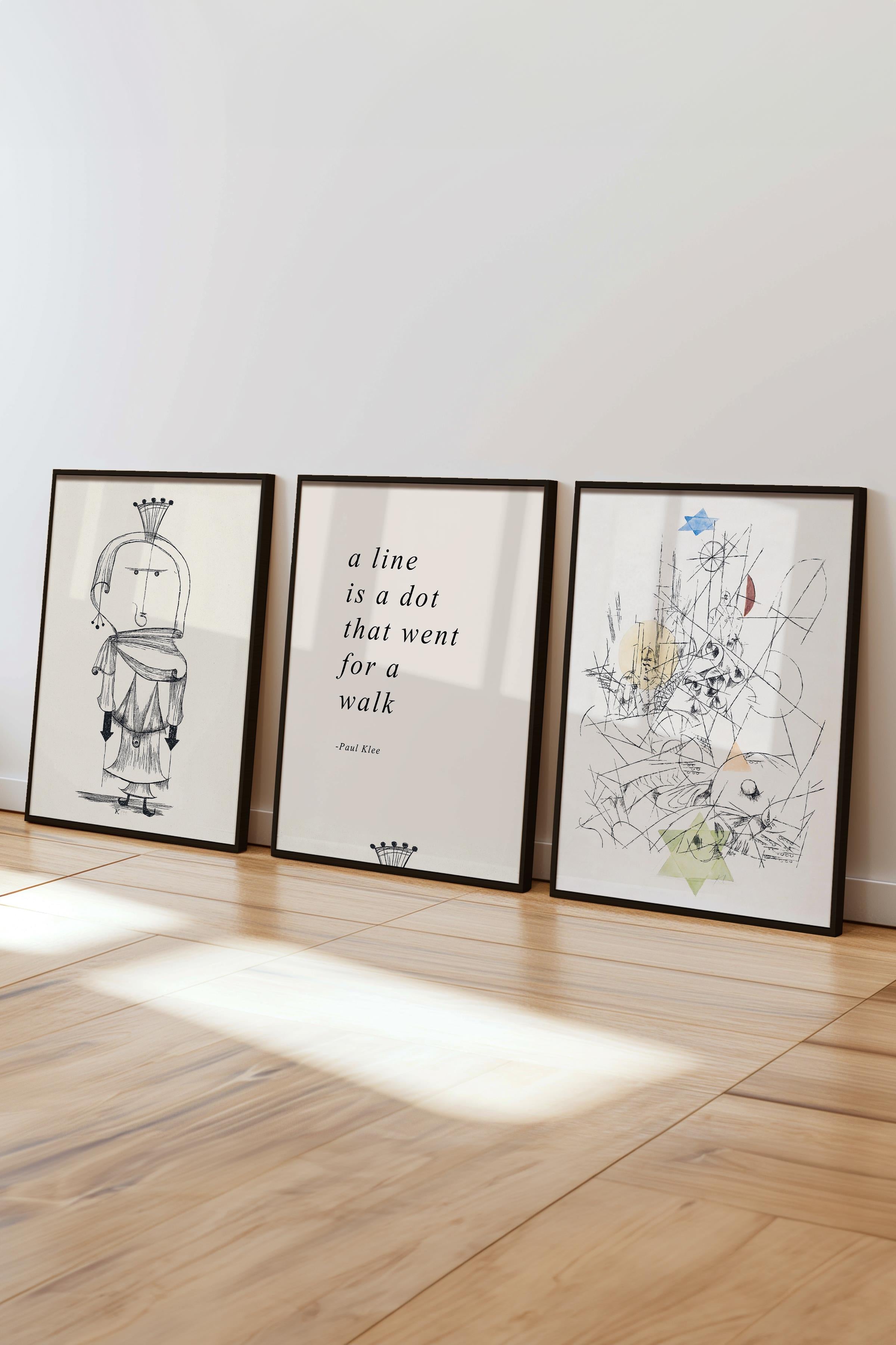 Minimalist Çizim Tablo Seti, 3 Adet Siyah Çerçeve ve Poster - Mutfak, Salon, Yatak Odası Dekoru
