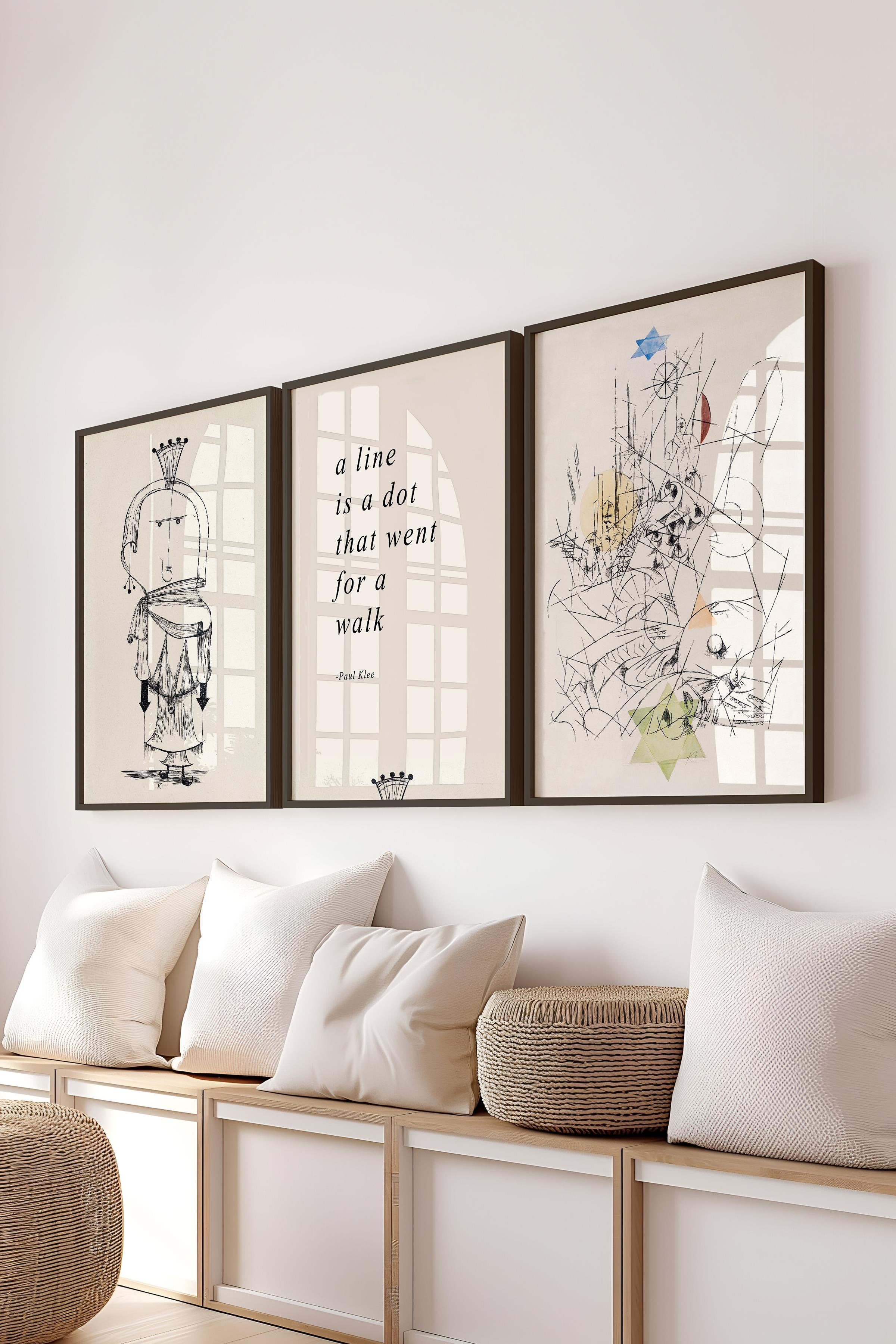 Minimalist Çizim Tablo Seti, 3 Adet Siyah Çerçeve ve Poster - Mutfak, Salon, Yatak Odası Dekoru