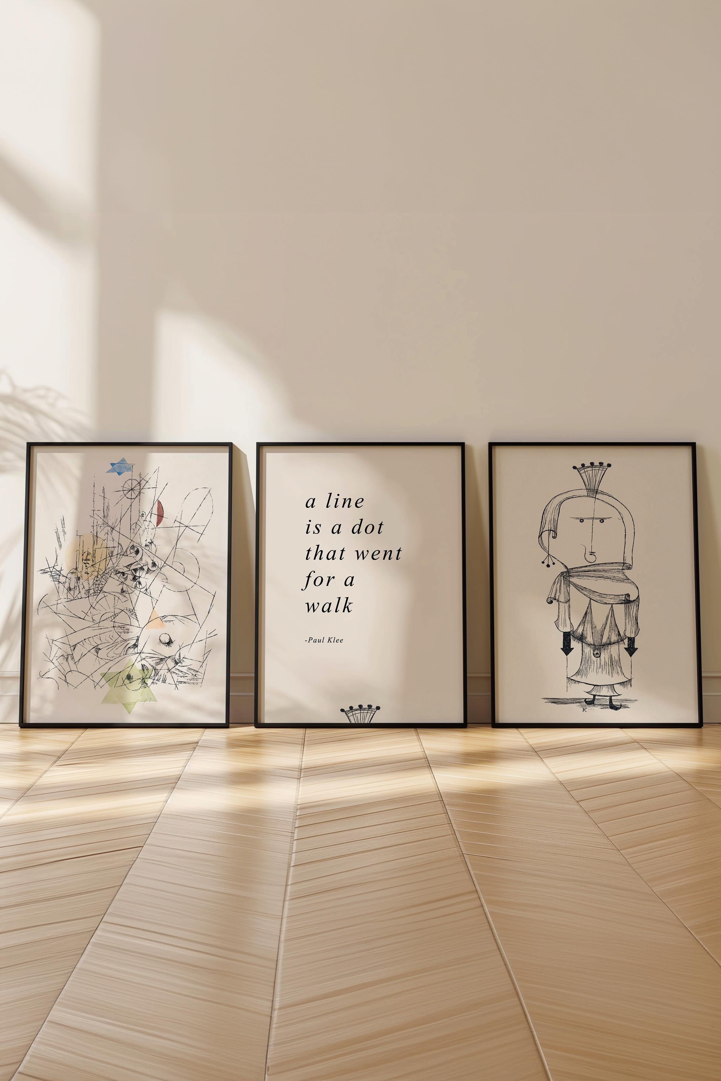 Minimalist Çizim Tablo Seti, 3 Adet Siyah Çerçeve ve Poster - Mutfak, Salon, Yatak Odası Dekoru