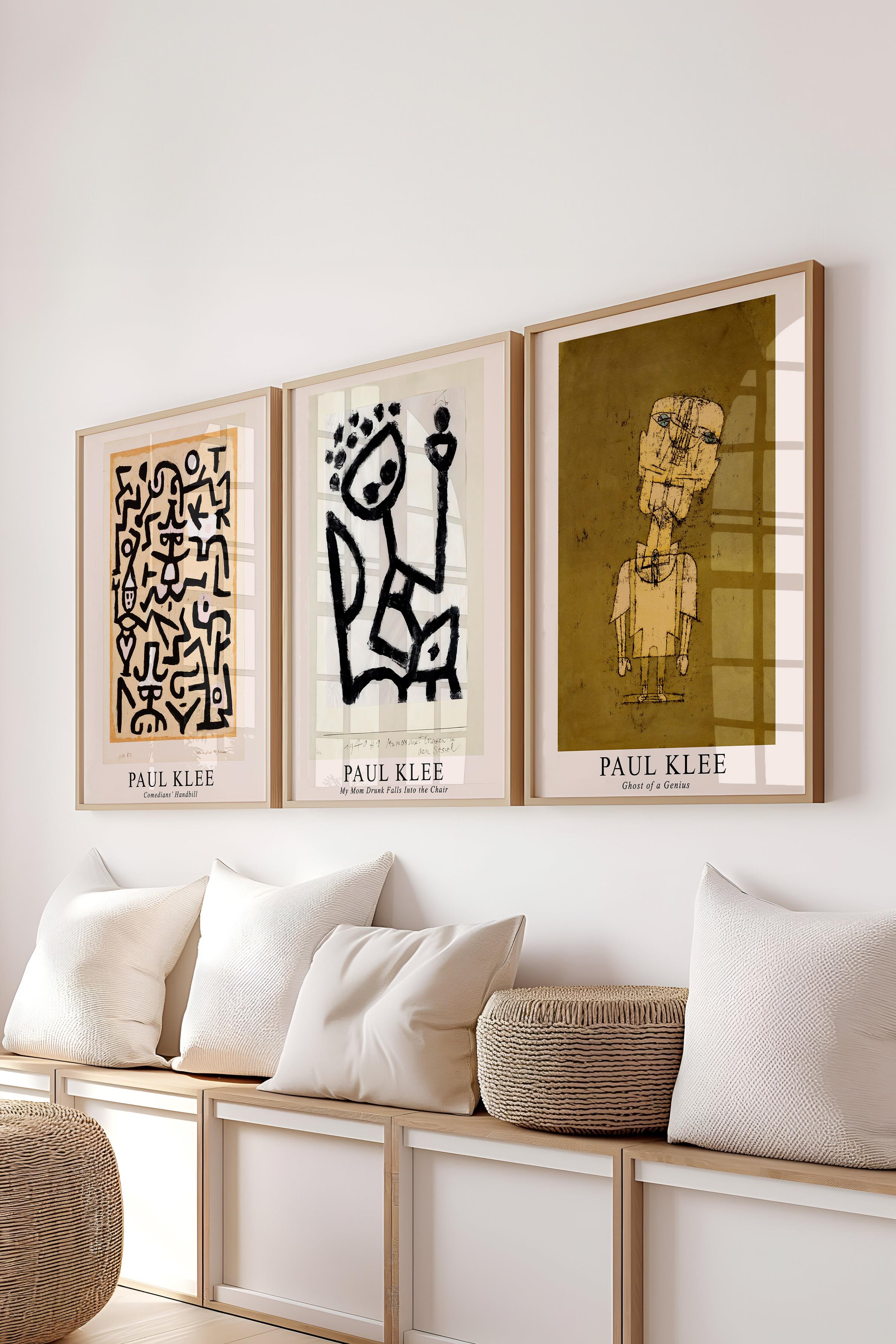 Paul Klee Tablo Seti, 3 Adet Ahşap Çerçeve ve Poster - Mutfak, Salon, Yatak Odası Duvar Dekoru