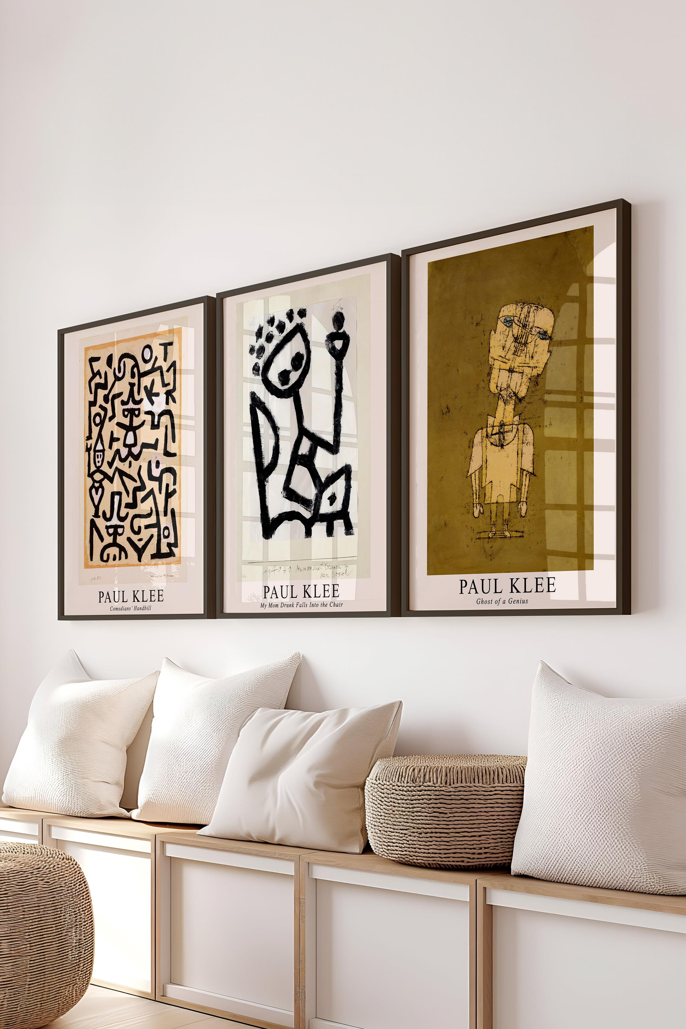 Paul Klee Tablo Seti, 3 Adet Siyah Çerçeve ve Poster - Mutfak, Salon, Yatak Odası Duvar Dekoru
