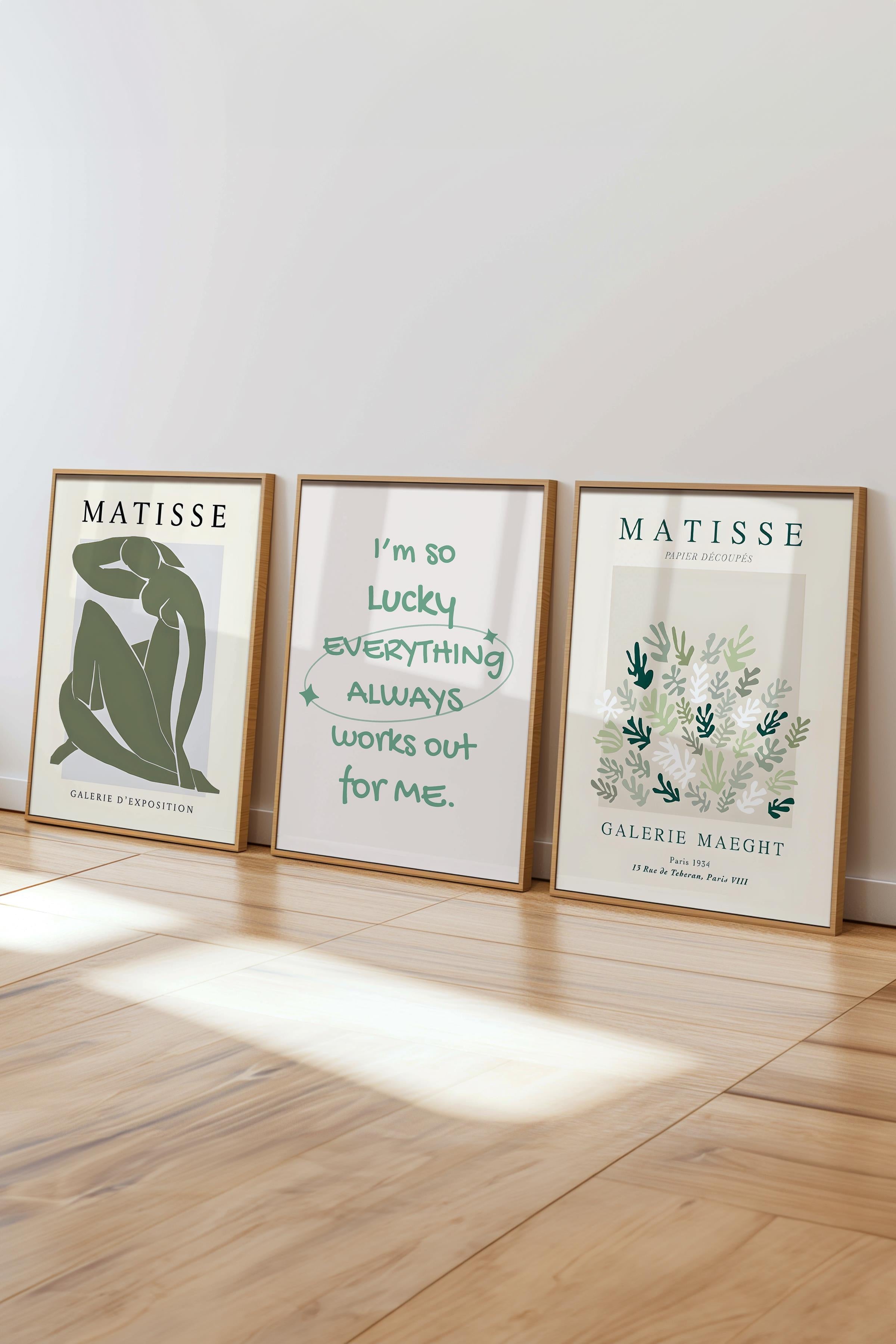 Matisse Tablo Seti, 3 Adet Ahşap Çerçeve ve Sanat Serisi Poster - Yatak Odası, Mutfak, Salon Dekoru