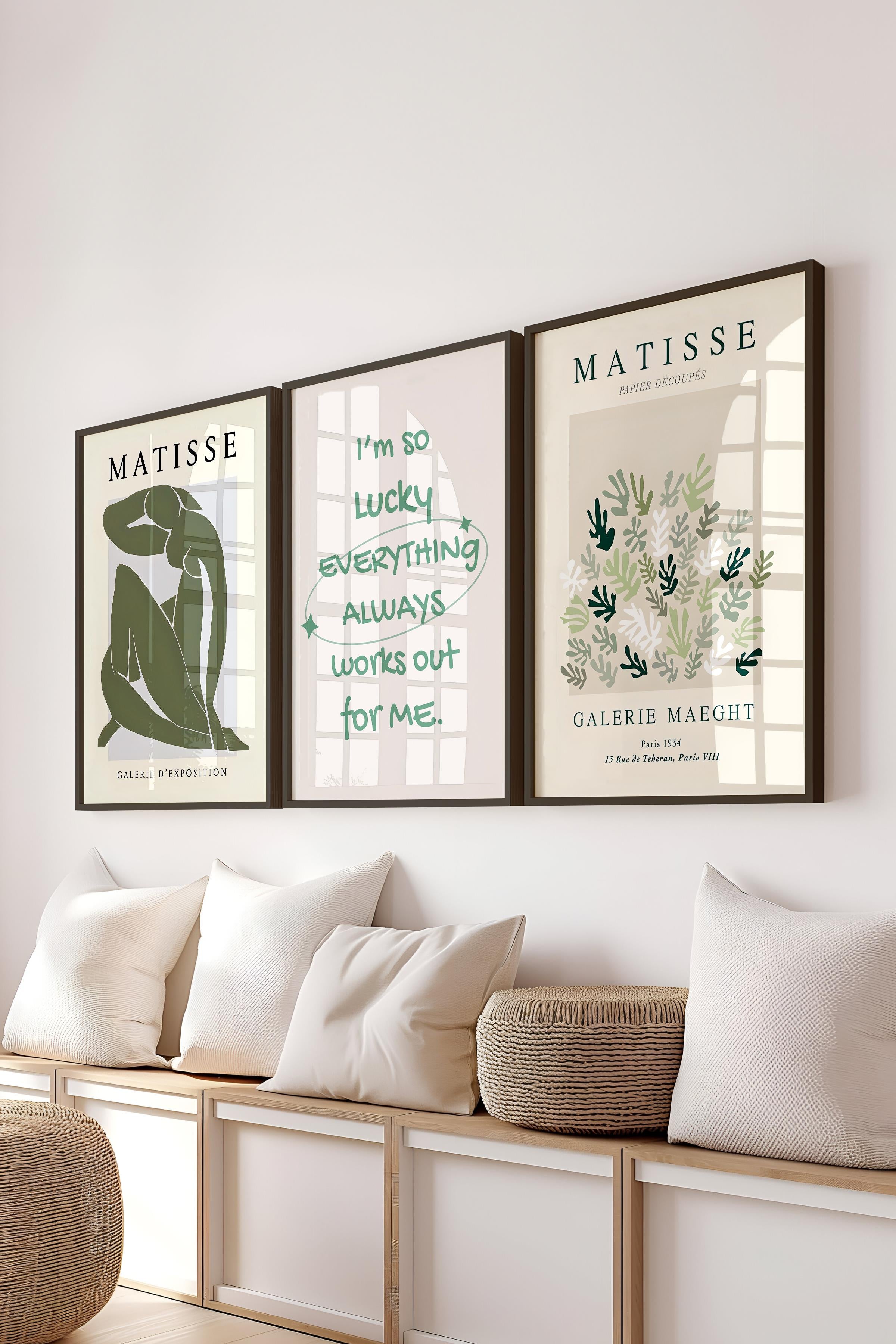 Matisse Tablo Seti, 3 Adet Siyah Çerçeve ve Sanat Serisi Poster - Yatak Odası, Mutfak, Salon Dekoru