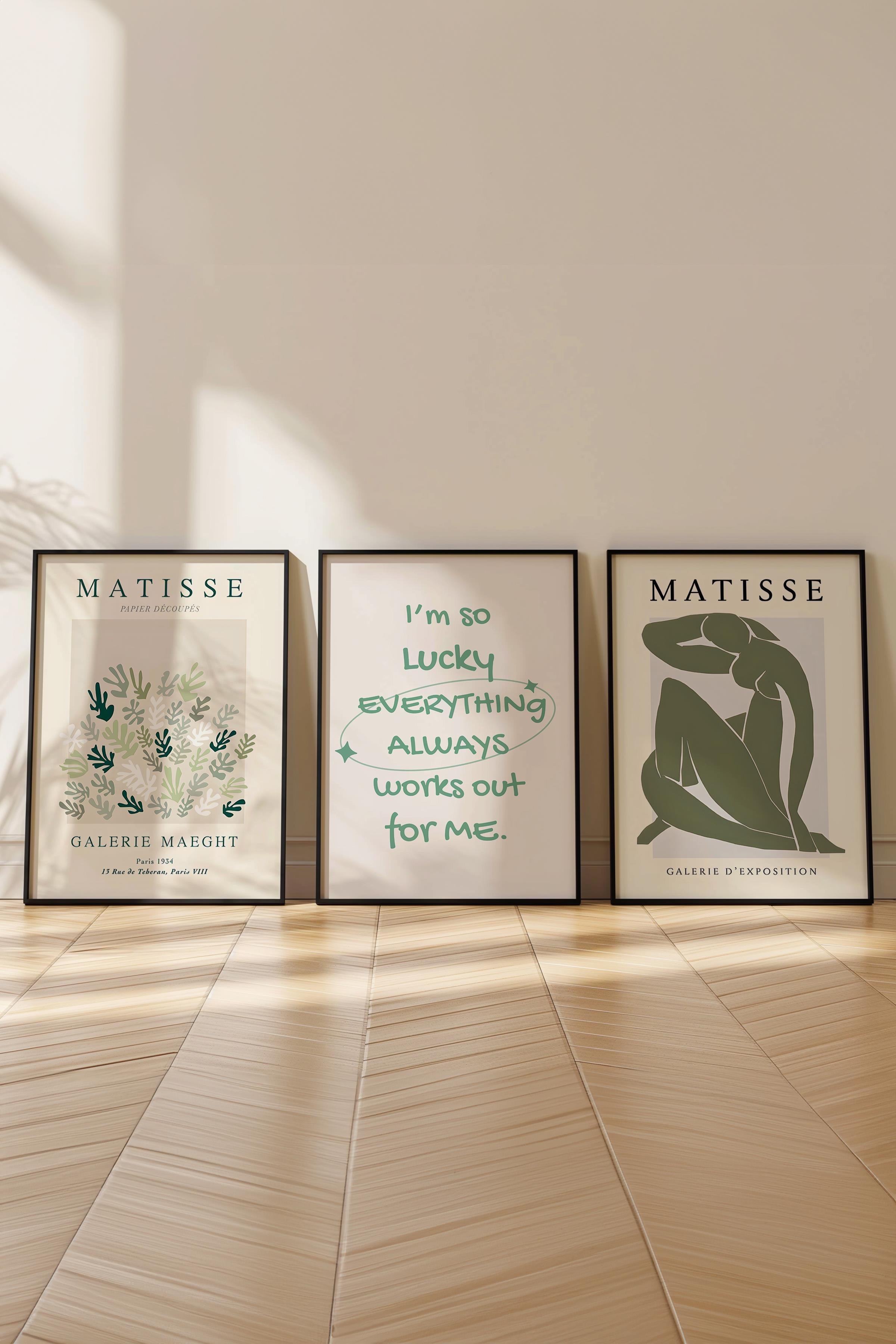 Matisse Tablo Seti, 3 Adet Siyah Çerçeve ve Sanat Serisi Poster - Yatak Odası, Mutfak, Salon Dekoru