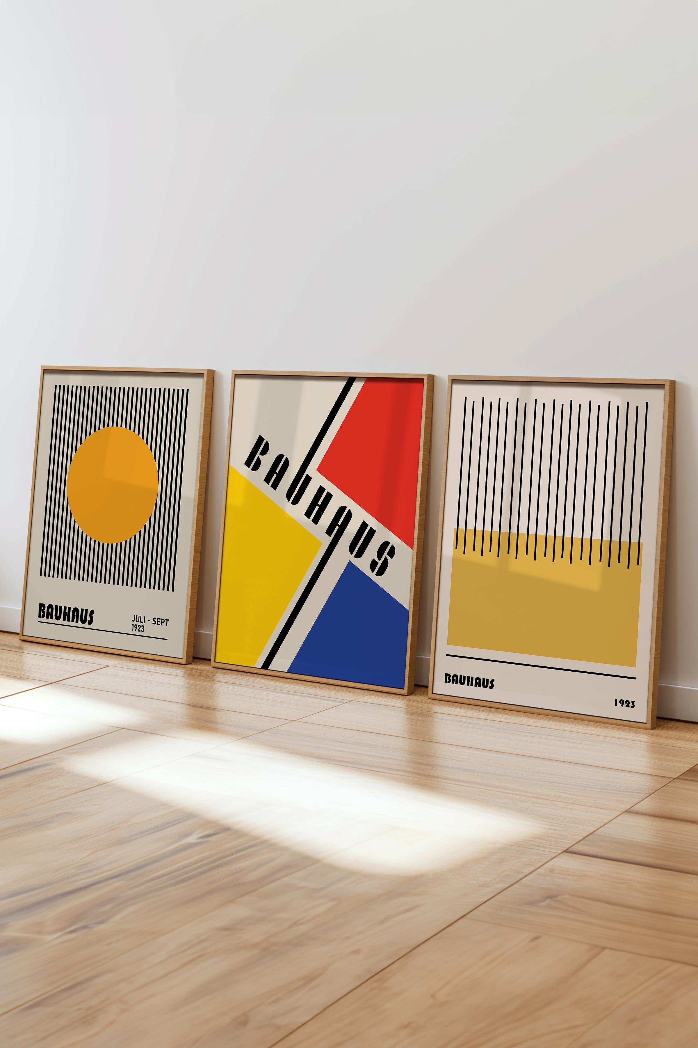 Bauhaus Tablo Seti, 3 Adet Ahşap Çerçeve ve Poster - Yatak Odası, Mutfak, Salon Duvar Dekorasyon