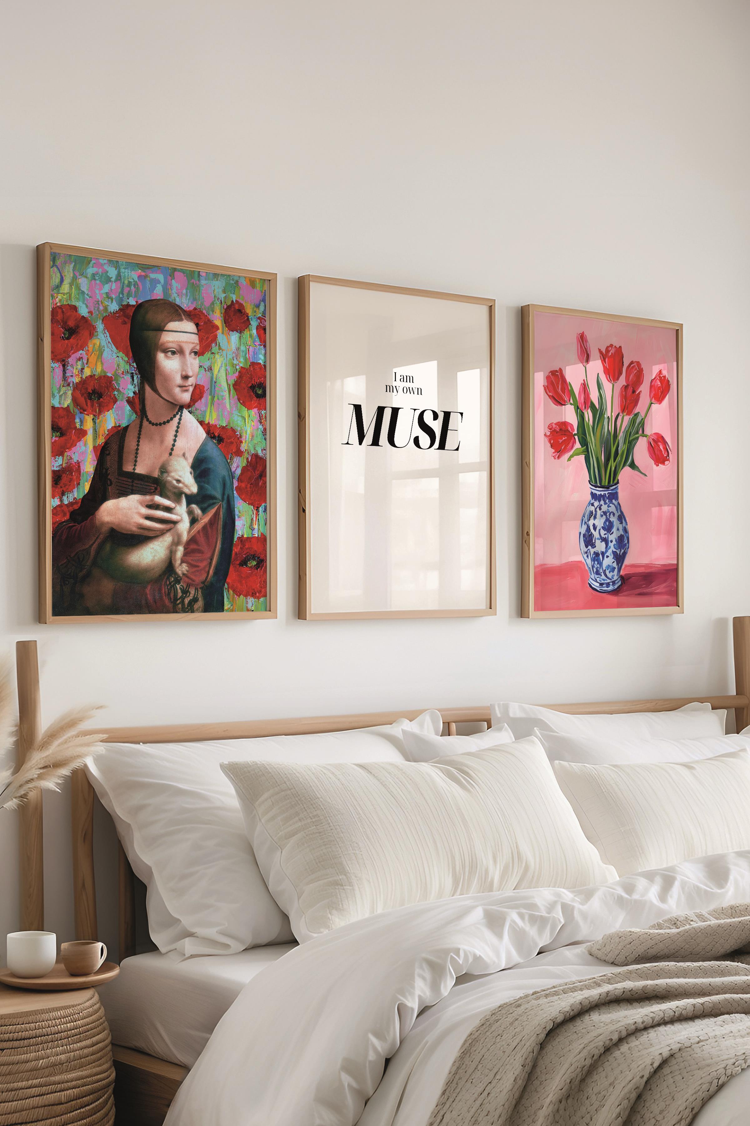 Maximalist Tablo Seti, 3 Adet Ahşap Çerçeve ve Poster - Yatak Odası, Mutfak, Salon Duvar Dekorasyon